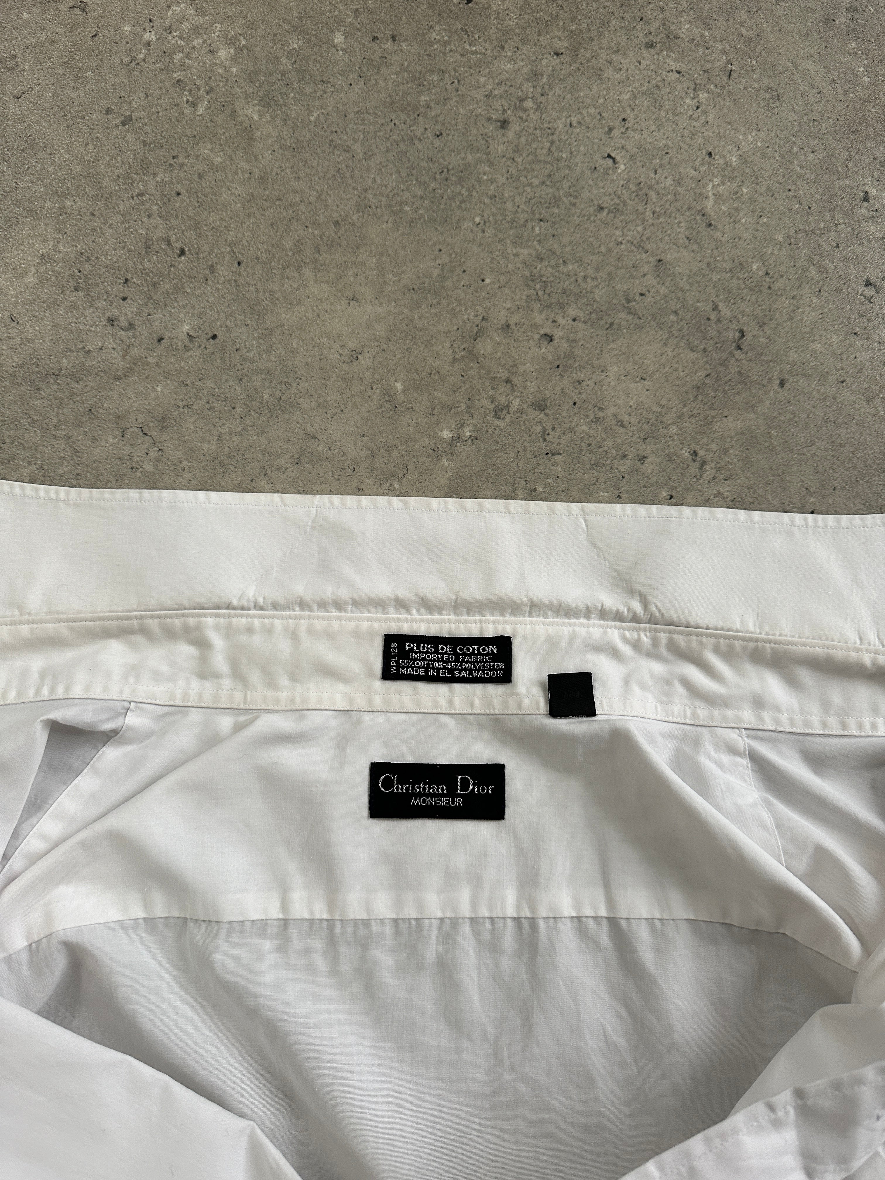 Christian Dior Monsieur 1990s cotton shirt in XL, shown in a close-up image highlighting the fabric and classic design.