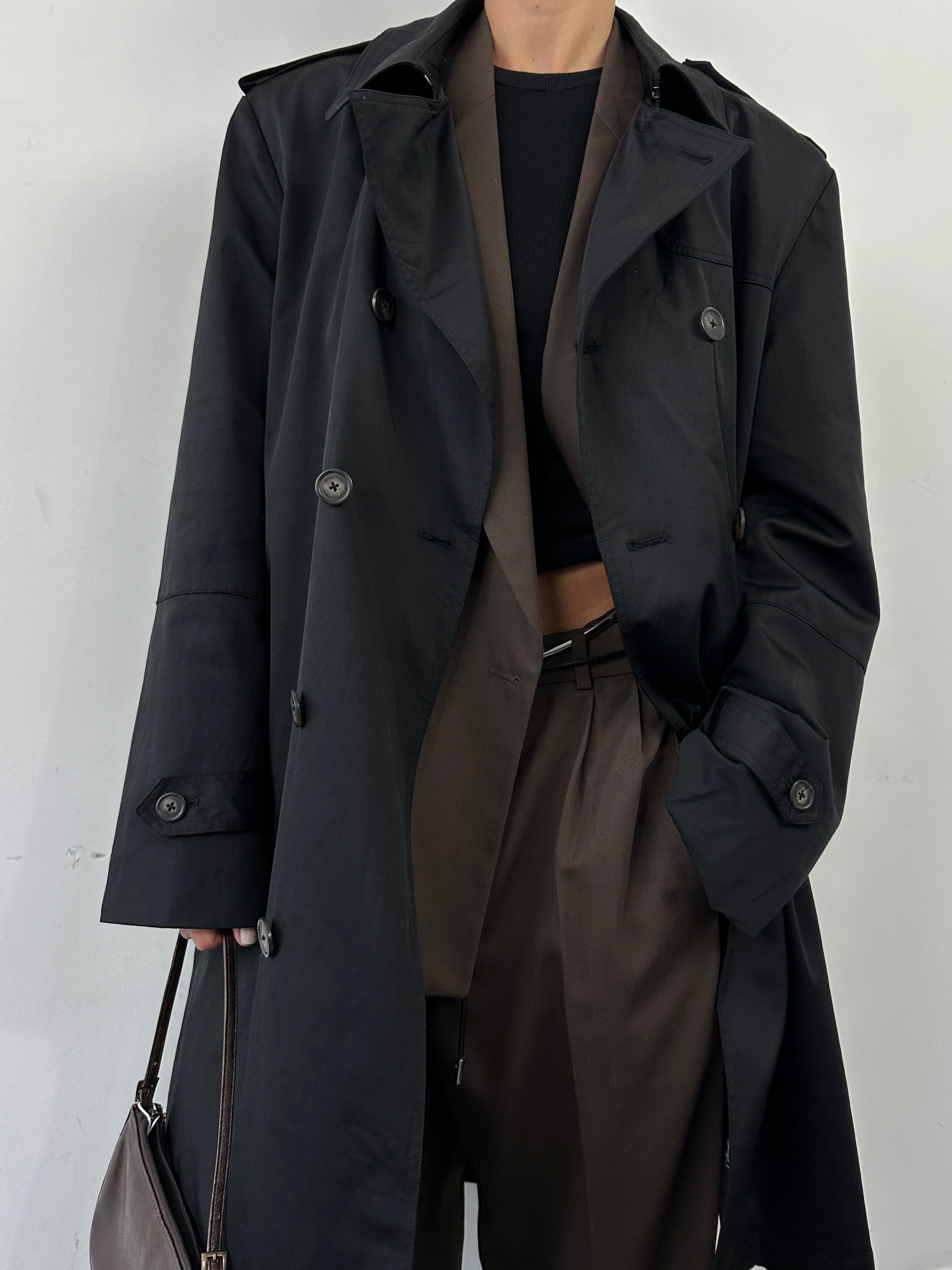 Ralph Lauren Chaps cotton double-breasted trench coat in XL, showing the classic design, belted waist, and button details.