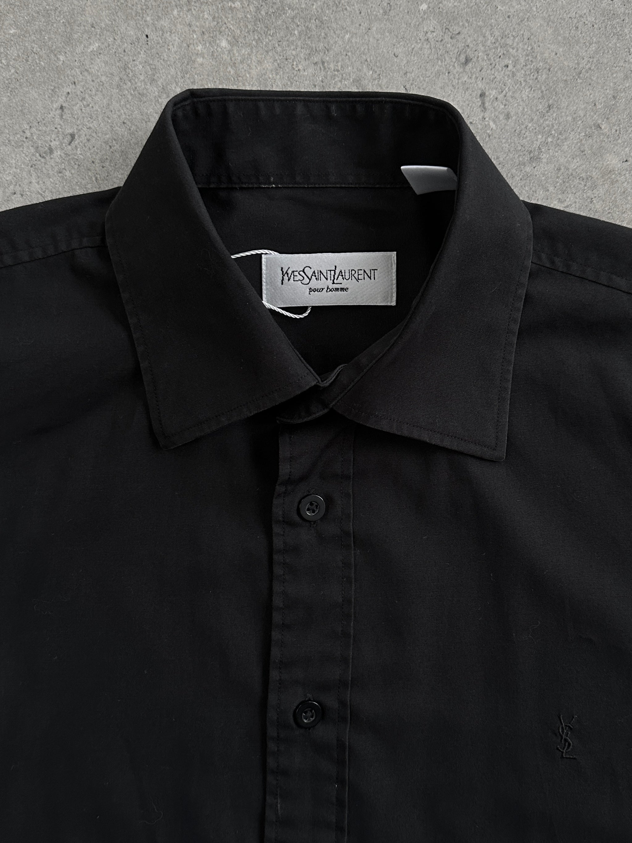 Yves Saint Laurent Pour Homme cotton logo dress shirt in size L, featuring classic design and branding details.