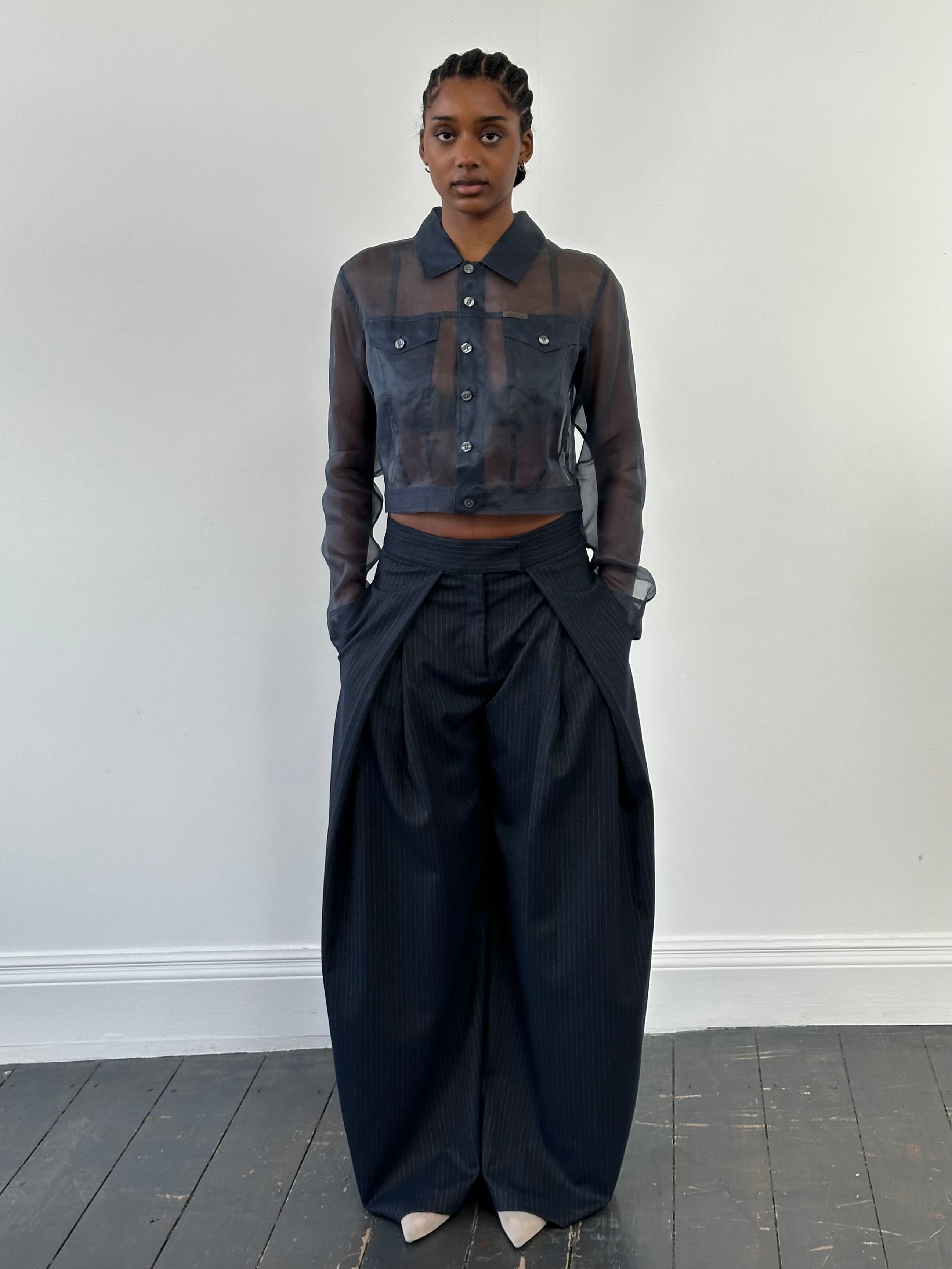Vintage Calvin Klein Jeans 2000s pure silk sheer jacket in size M, featuring lightweight, translucent fabric and classic design.