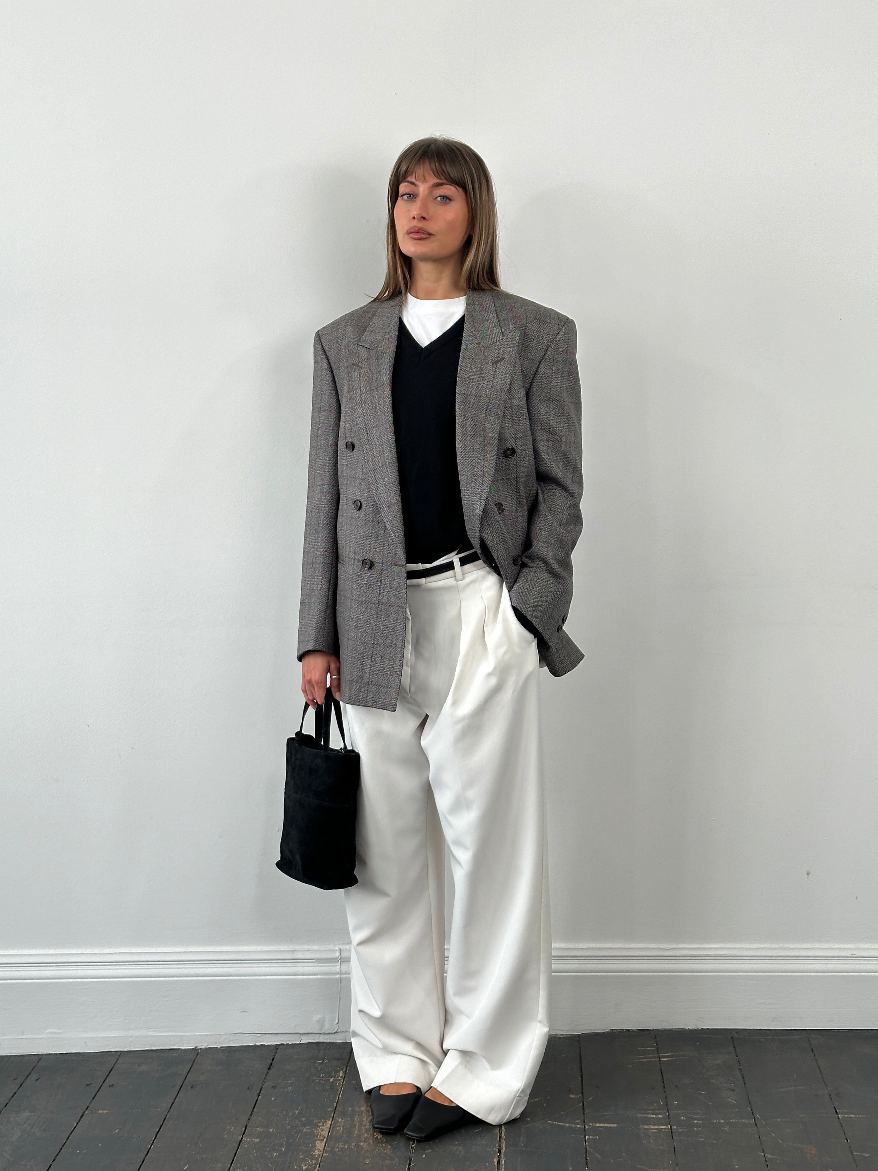 Christian Dior Monsieur 1990s double-breasted blazer in dark fabric, tailored fit, with lapels and button details, size 38R/M.