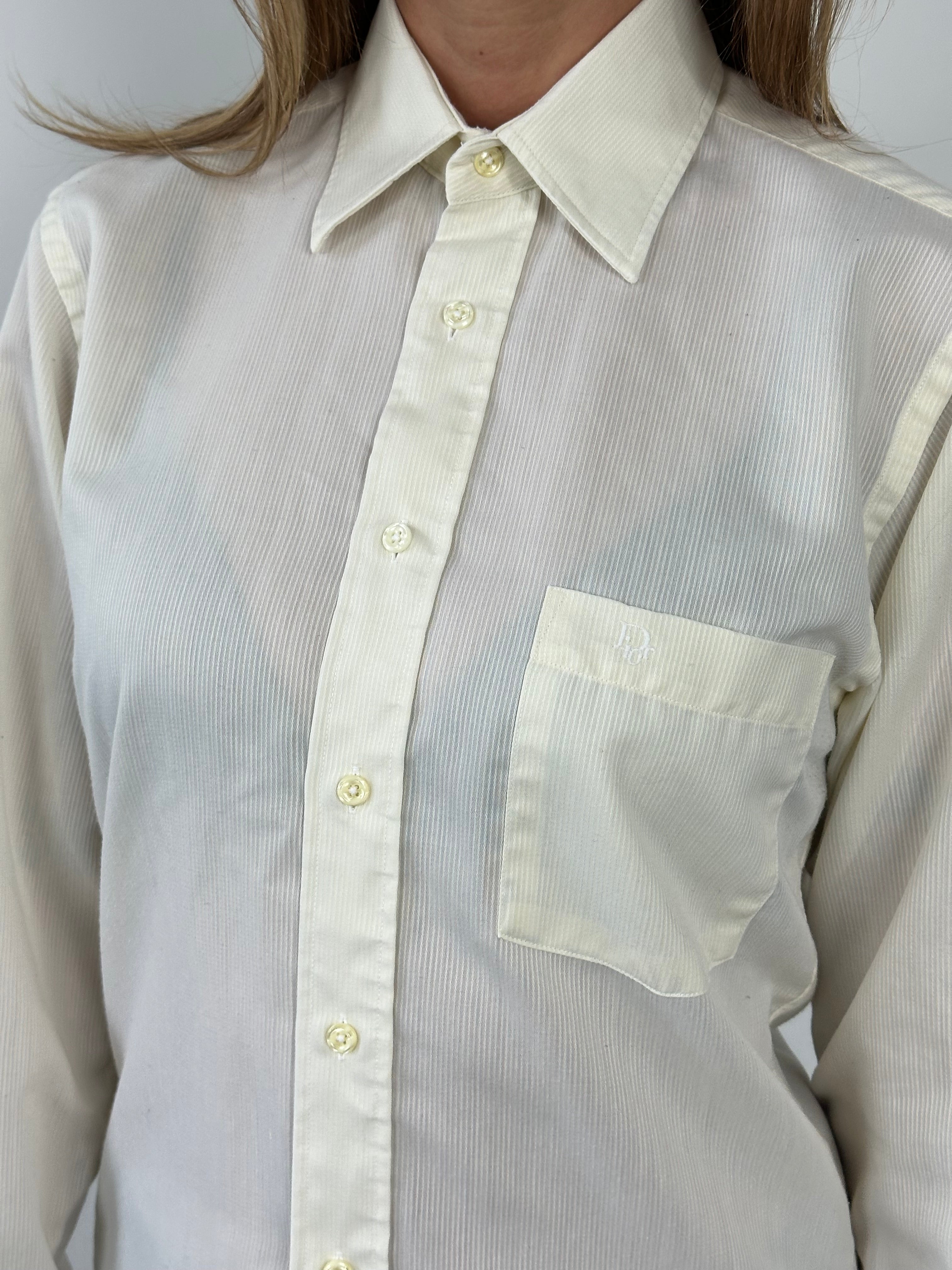 Christian Dior 1980s cotton logo shirt, men's classic white chemise with Dior branding and button-front design.