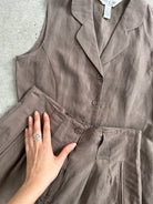 Vintage Silk Linen Waistcoat Shorts Two Piece Suit Set - S W26 - SYLK