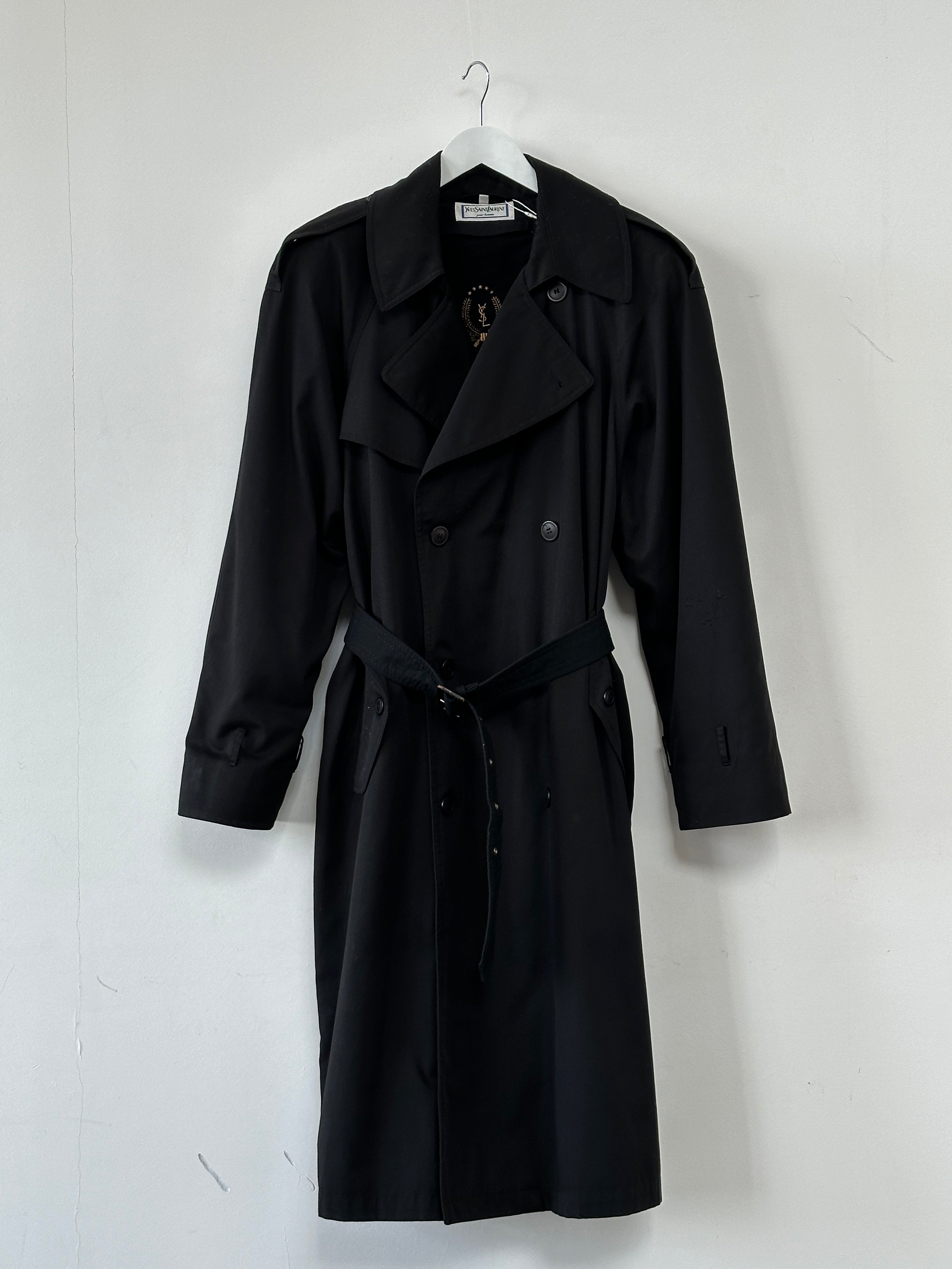 Yves Saint Laurent Pour Homme cotton belted trench coat in XXL, beige color, with classic collar and button details.