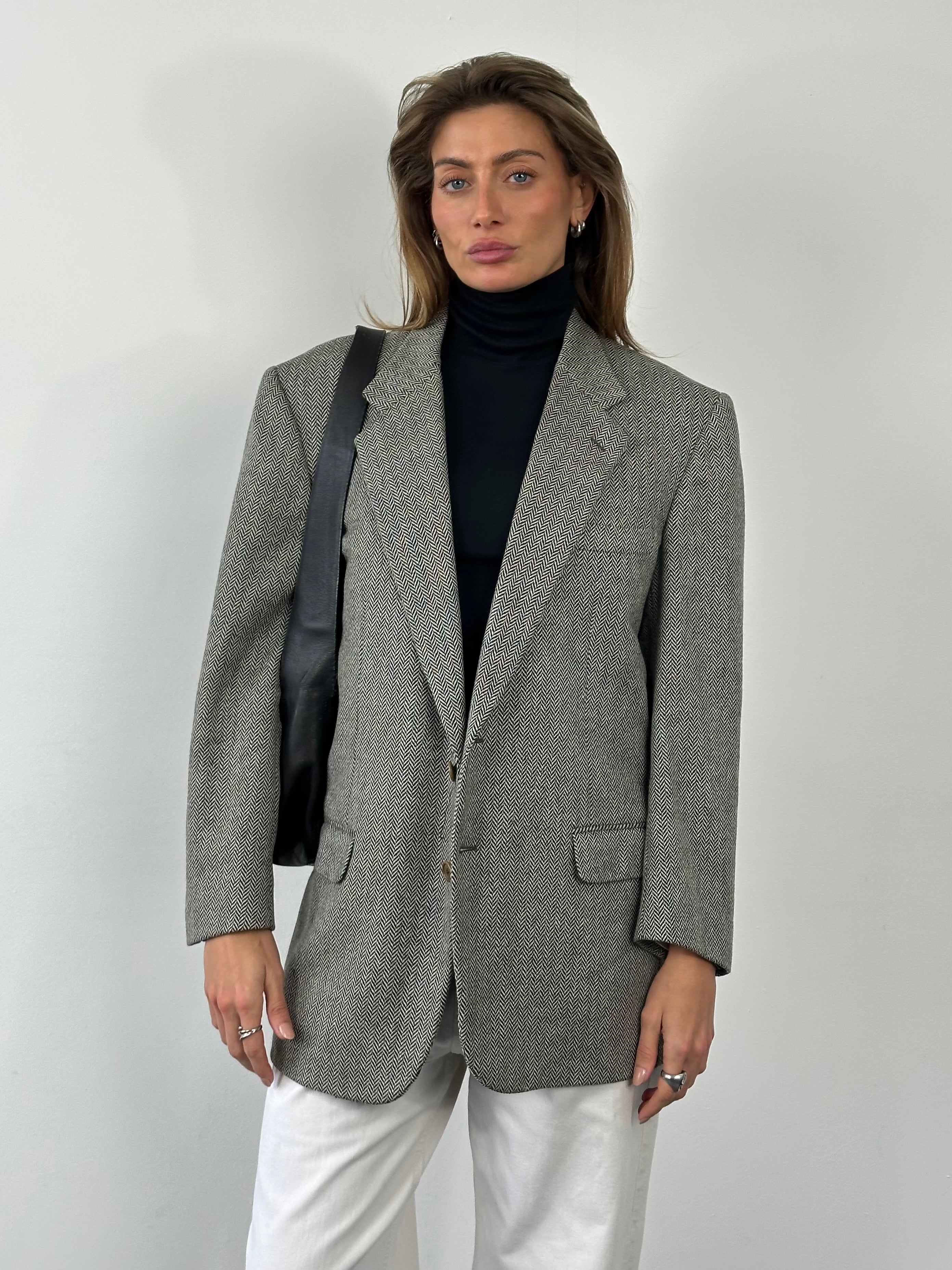 Burberry 1990s Pure Wool Herringbone Blazer - XL