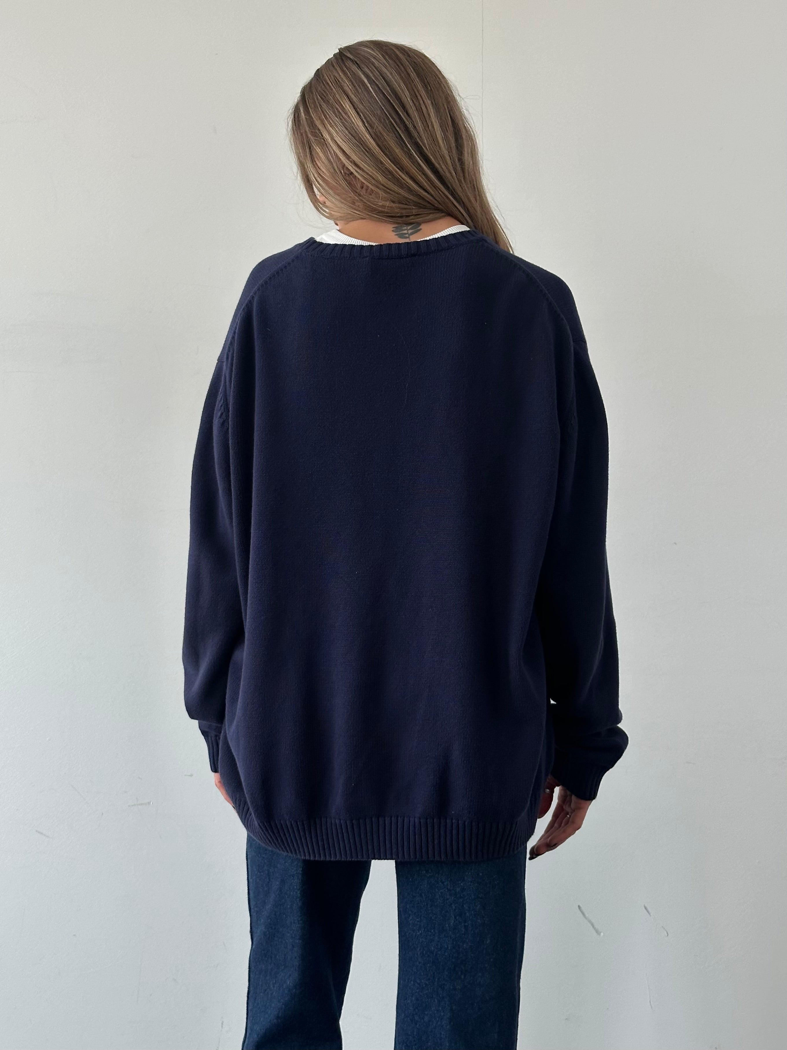 Yves Saint Laurent Pour Homme XXL cotton knitted logo jumper featuring a classic crew neck and YSL branding on the chest.