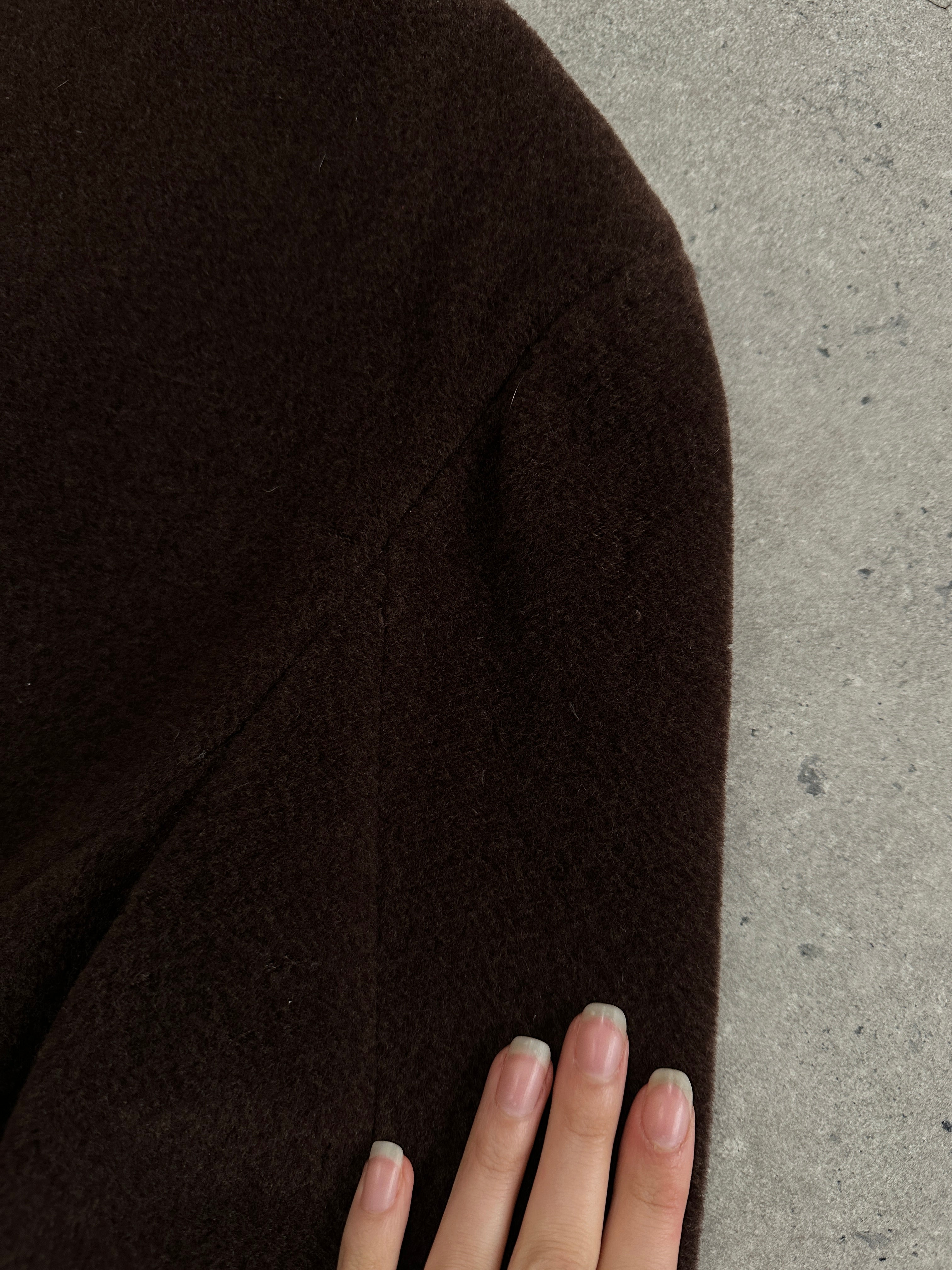 Moschino 1980s wool and cashmere double-breasted coat in XL, stylish vintage outerwear with classic design and premium fabric.