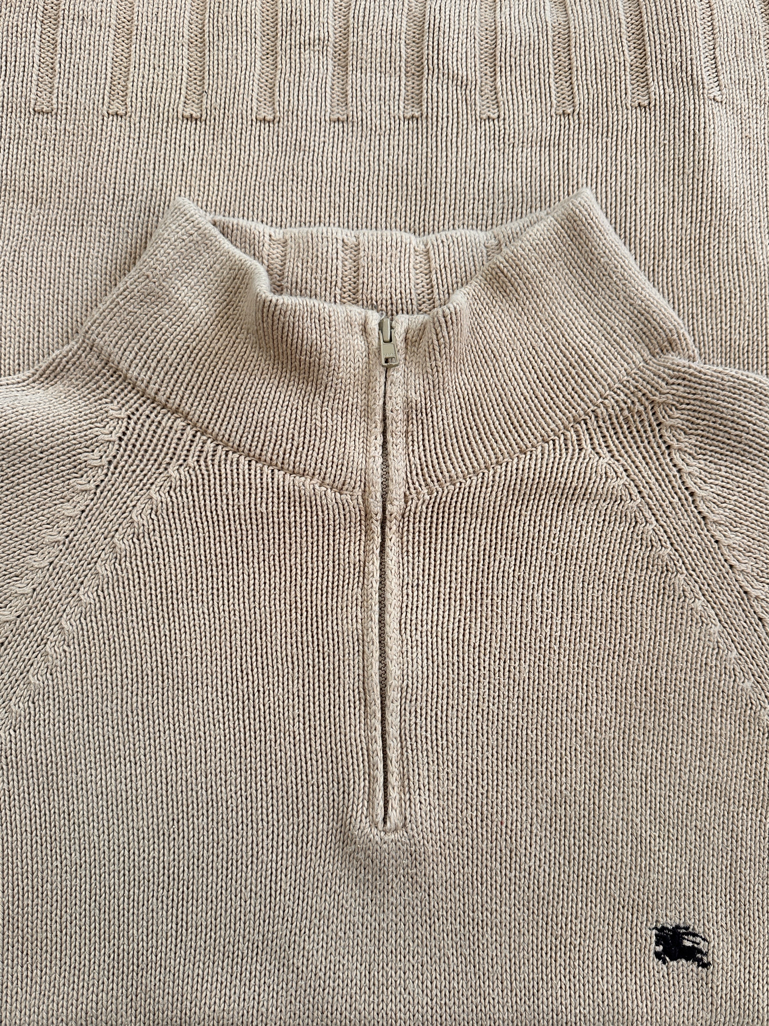 Burberry London 2000s pure cotton quarter zip jumper in XL, featuring a classic design and ribbed collar.
