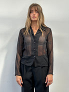 Italian Vintage Sheer Crinkle Fitted Shirt - S - SYLK