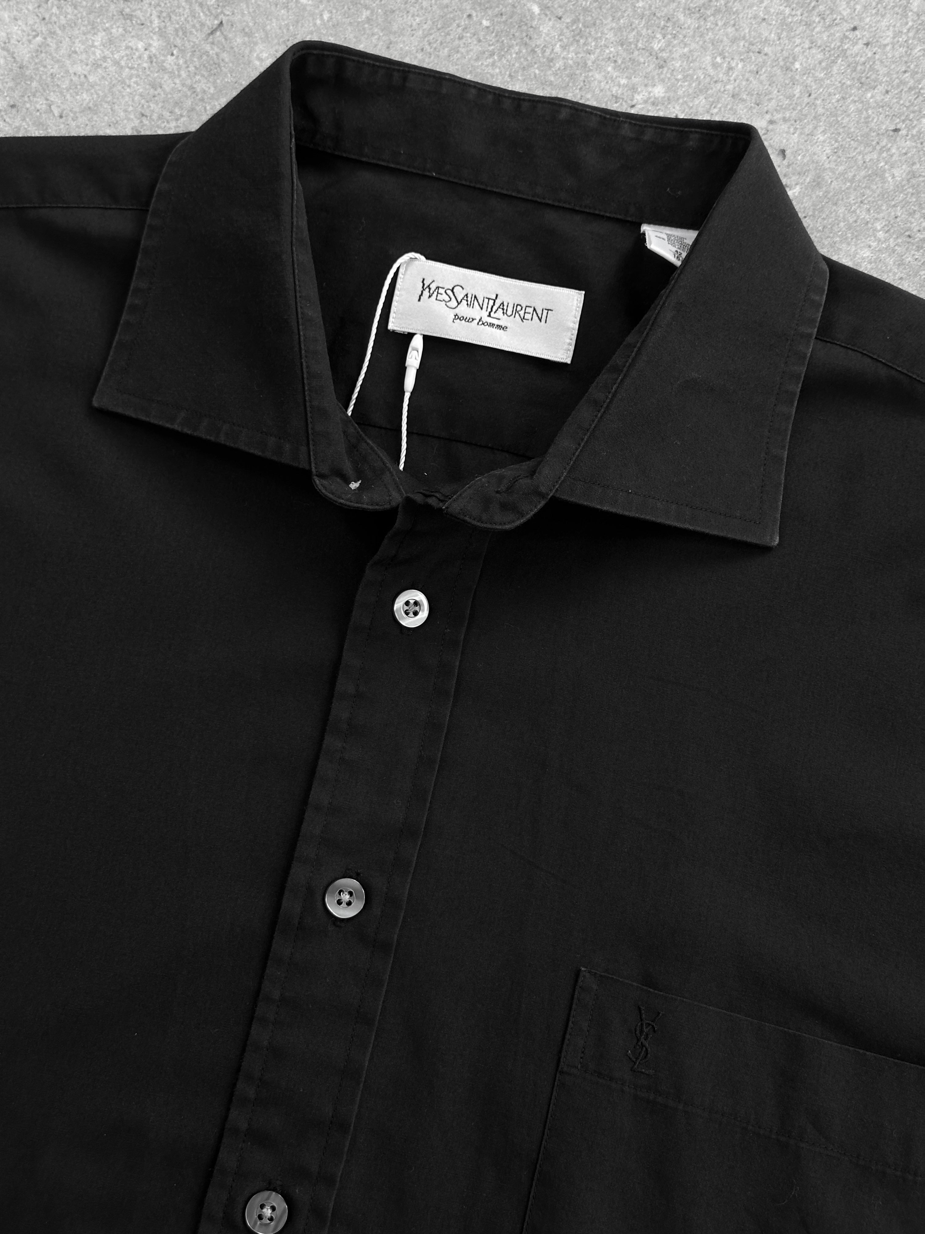 Yves Saint Laurent Pour Homme cotton logo dress shirt in size L, featuring a classic collar and subtle YSL branding.