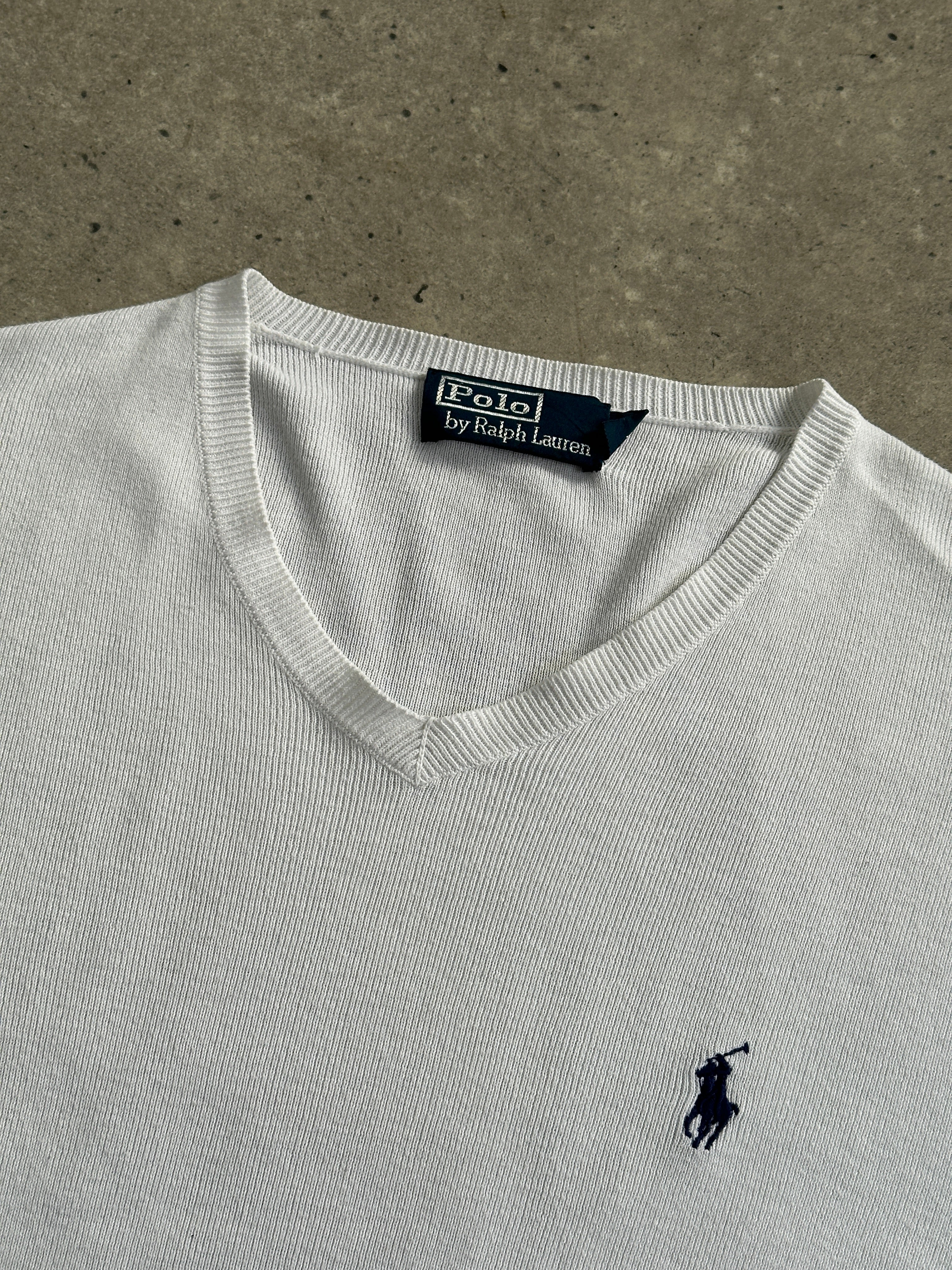 Ralph Lauren Pure Cotton Logo V Neck Jumper - M - SYLK