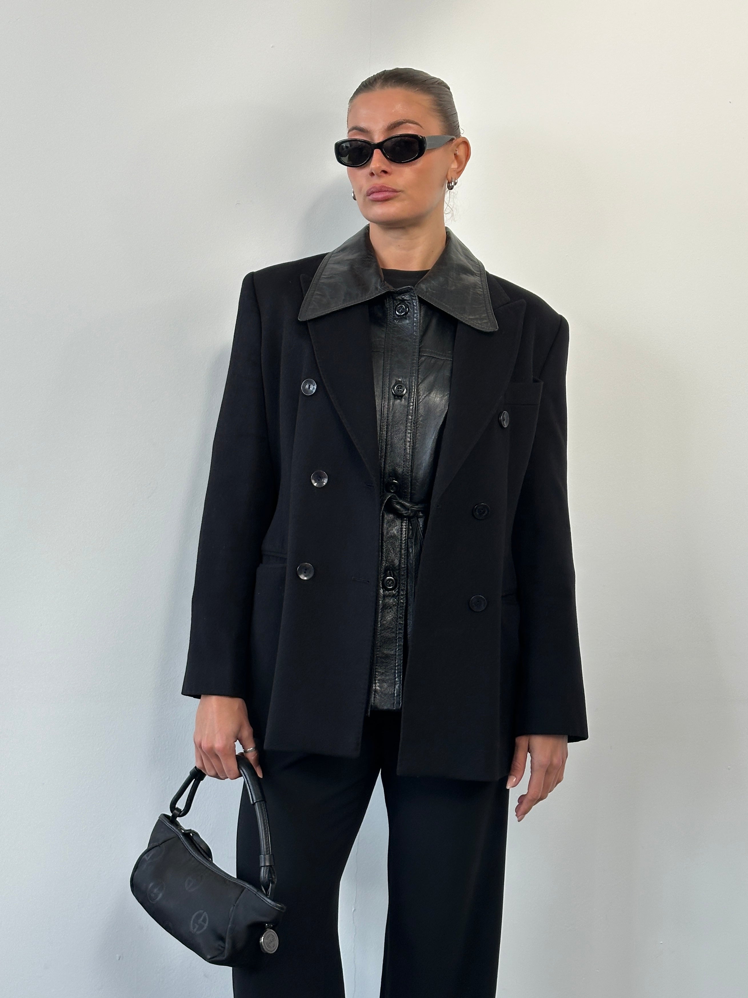 Gianfranco Ferre 1990s wool and cashmere double-breasted blazer in size M, tailored with classic lapels and structured fit.