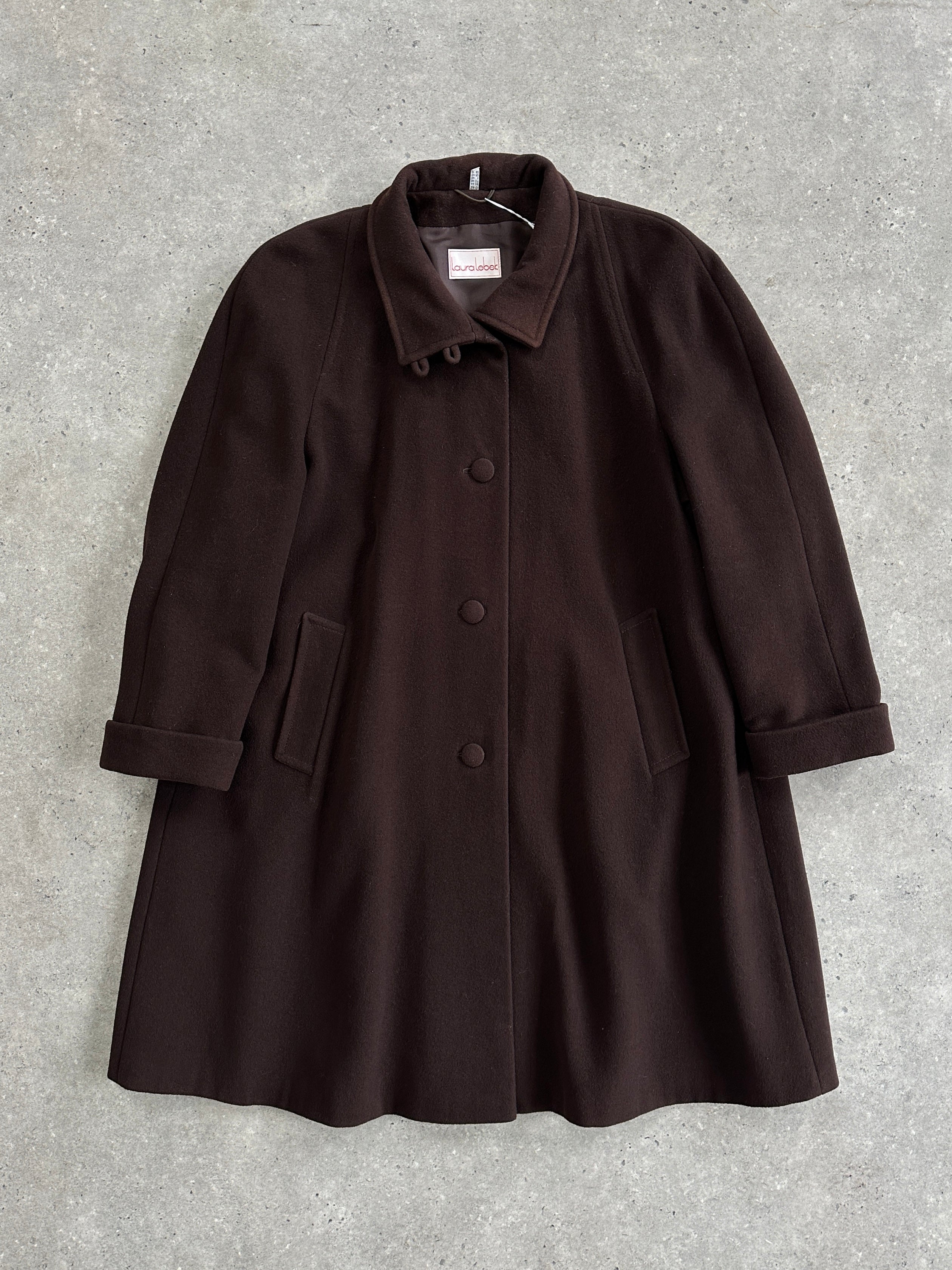 Vintage wool A-line funnel neck coat in size XL, showcasing its classic design and cozy fit.