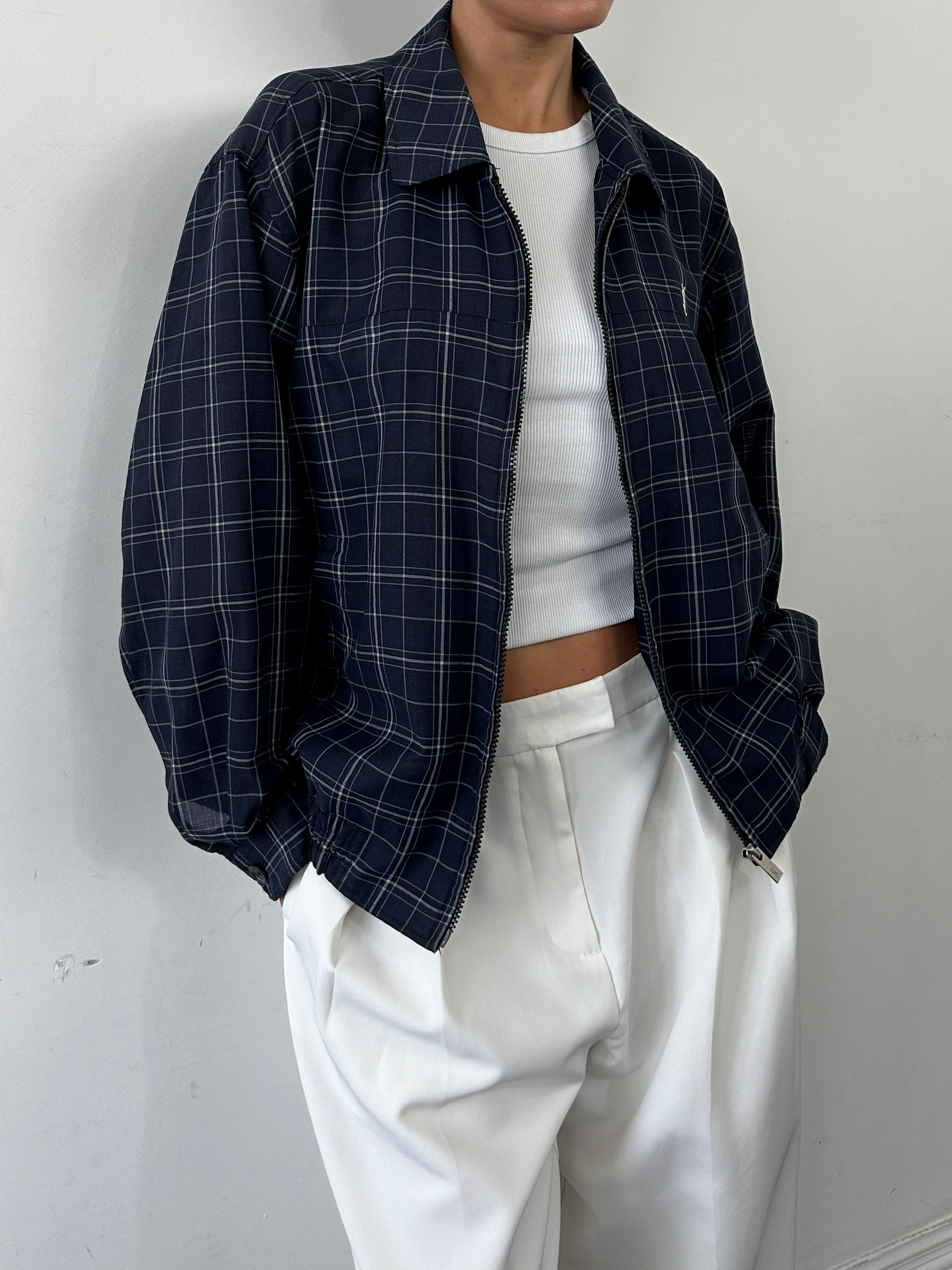 Yves Saint Laurent Check Logo Bomber Jacket - L - SYLK