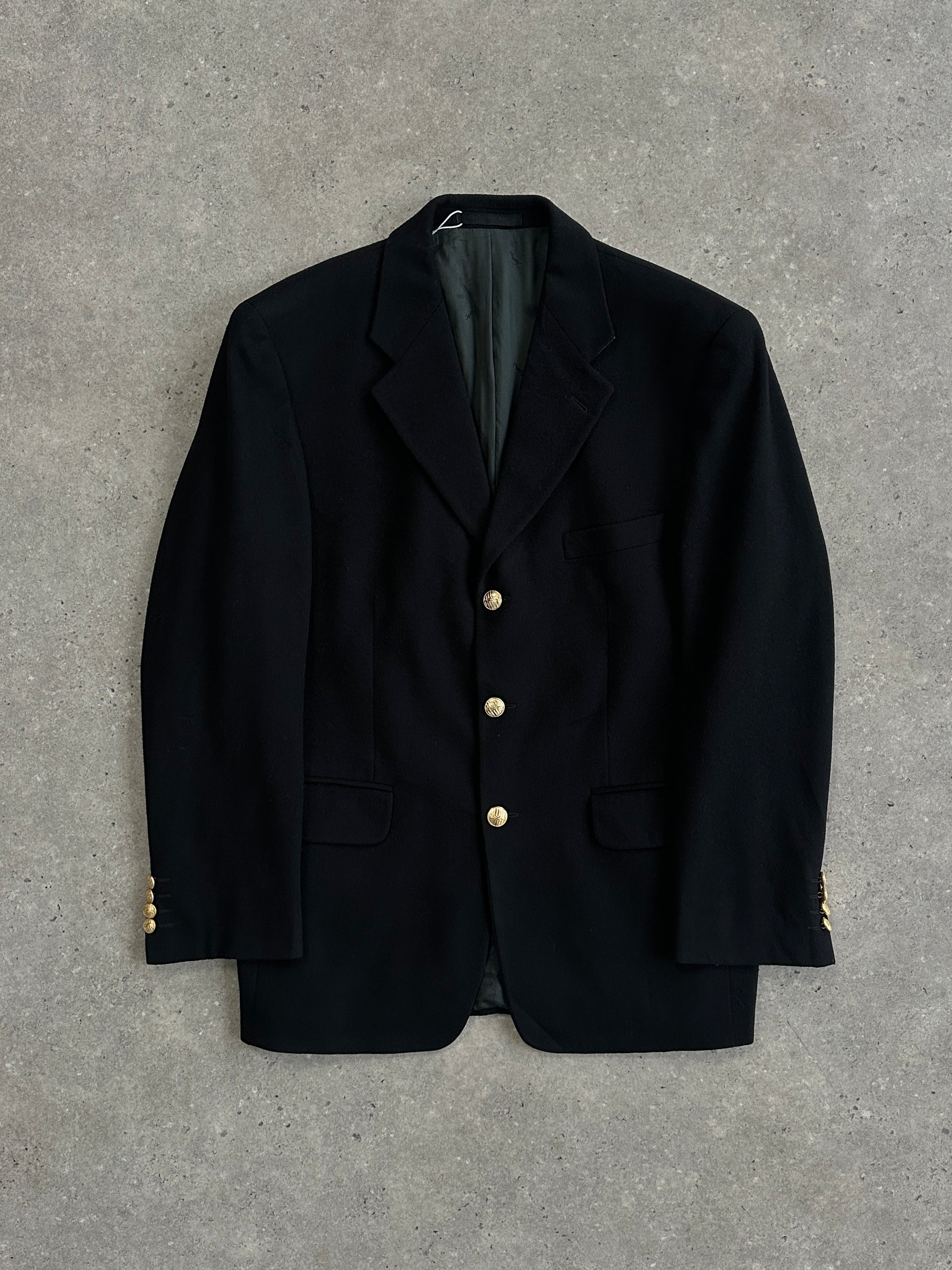 Yves Saint Laurent men's blazer in brushed wool and cashmere, 38R/L, featuring bespoke button details and tailored fit.