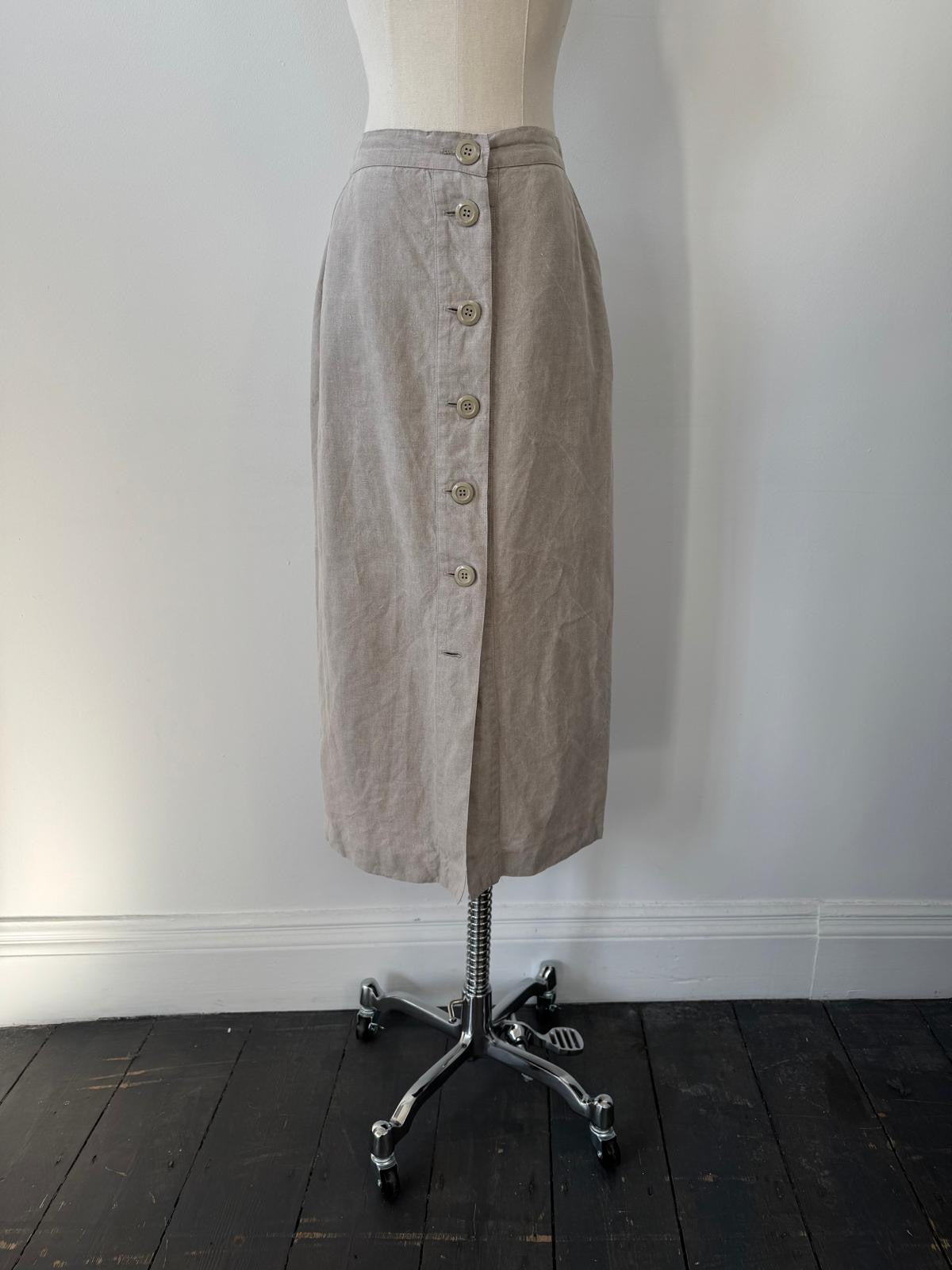 Marella 1990s pure linen midi skirt in W26, shown in natural light, with a flowy design and neutral color.