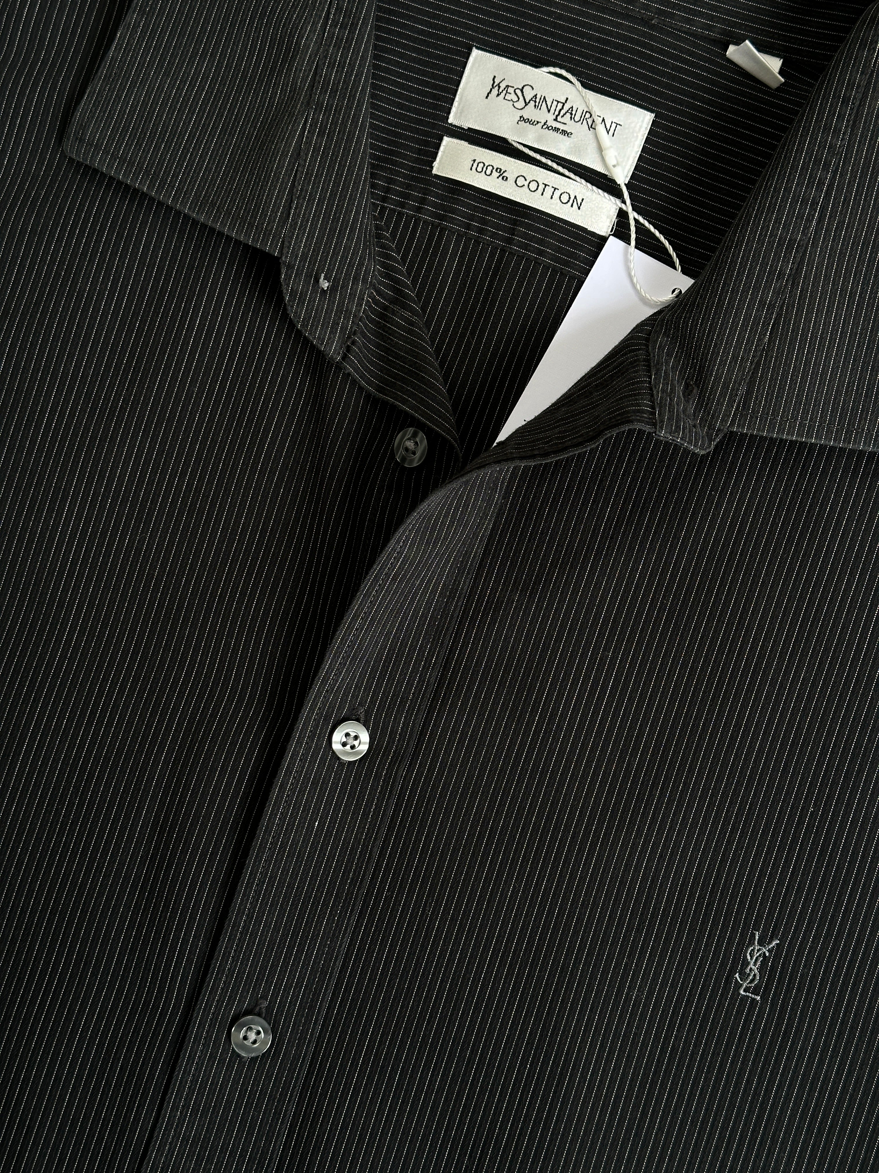 Yves Saint Laurent Pinstripe Pure Cotton Logo Shirt - XXL - SYLK