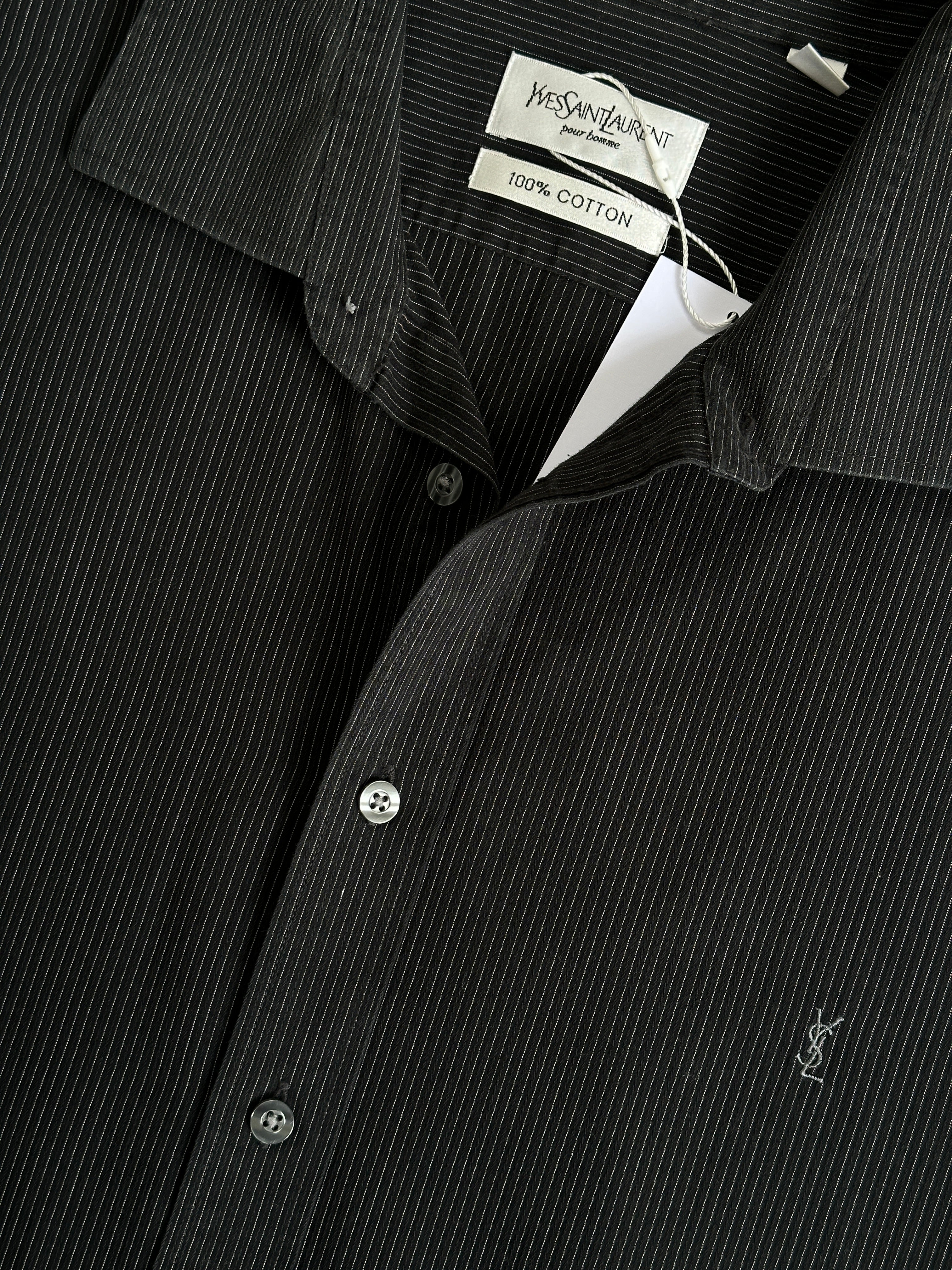 Yves Saint Laurent Pour Homme pinstripe pure cotton logo shirt in XXL, featuring classic design and button-front style