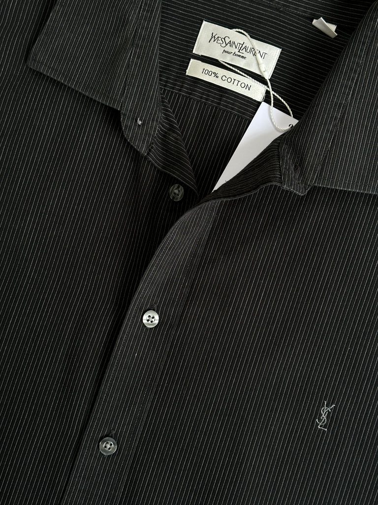 Yves Saint Laurent Pinstripe Pure Cotton Logo Shirt - XXL - SYLK