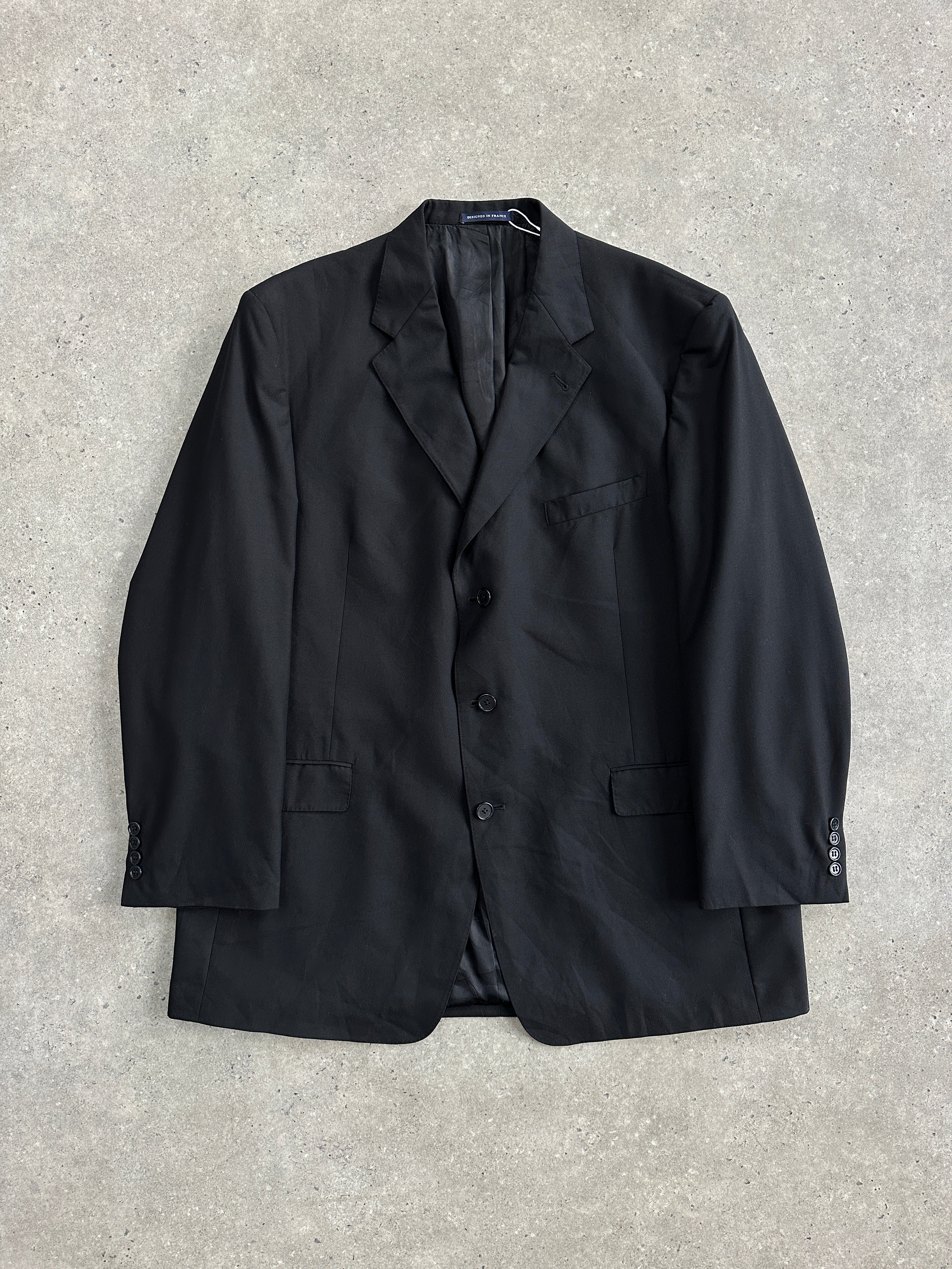 Daniel Cremieux x Loro Piana wool blazer, single-breasted, in size 48L/XXL, shown on a hanger with a classic navy color.