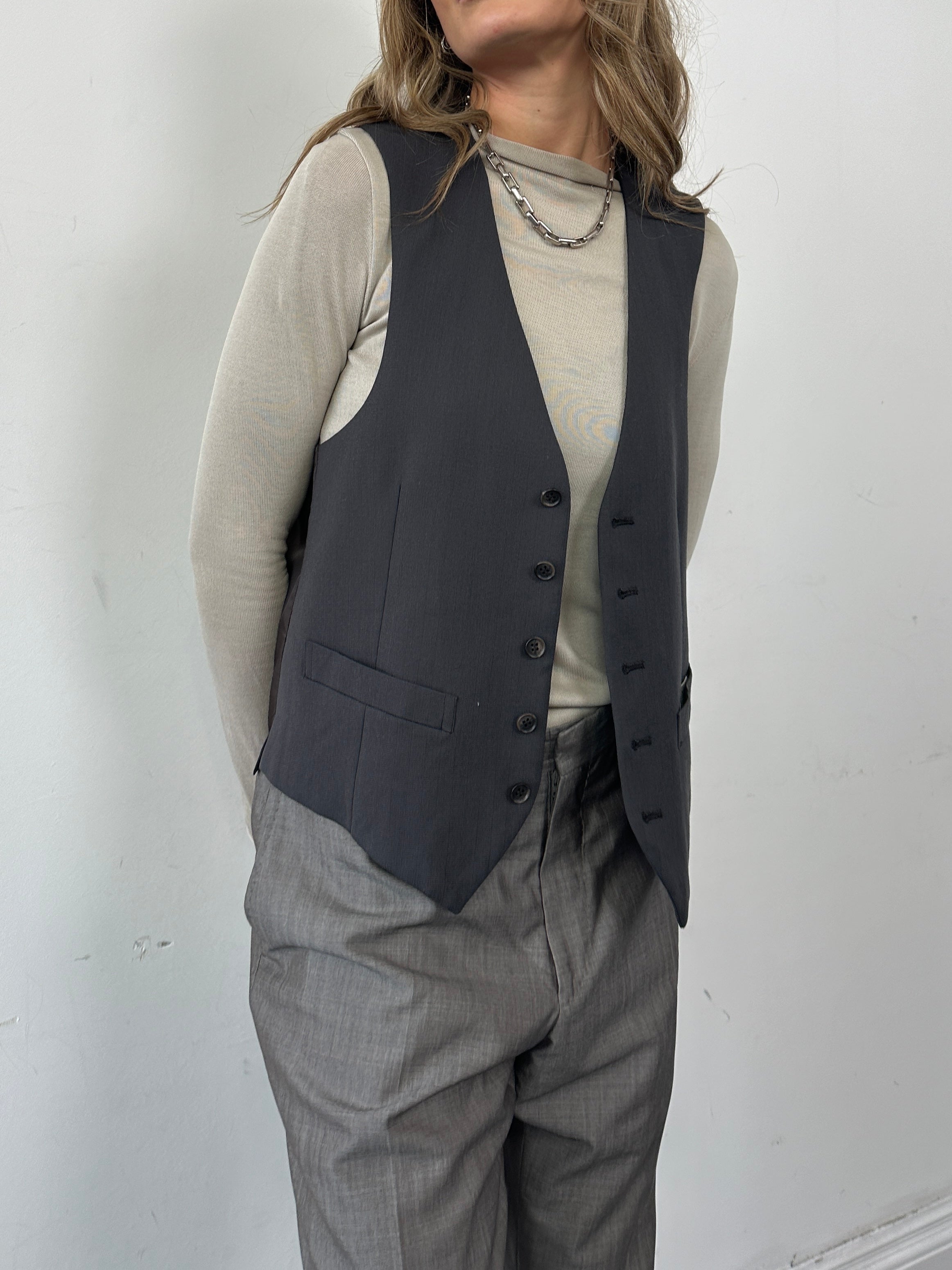 Vintage Pure Wool Tailored Waistcoat - L - SYLK