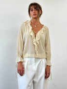 Max Mara Pure Silk Ruffle Tie Front Blouse - S/M - SYLK