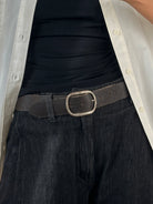 Vintage 1990s Chrome Distressed Leather Belt - W31-35 - SYLK