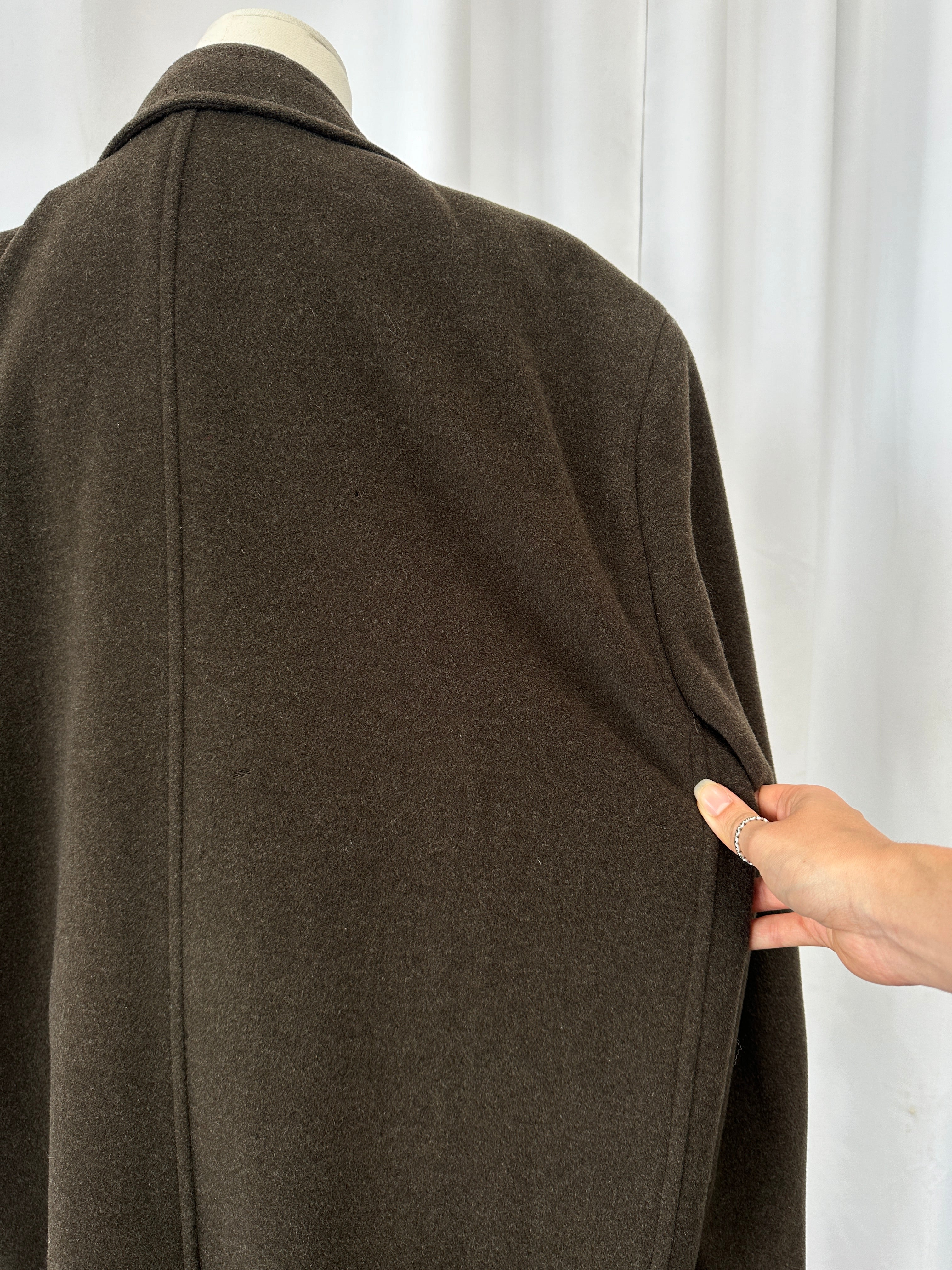Giorgio Armani Le Collezioni 1990s pure wool double-breasted coat in XL/XXL, shown hanging with front view and classic style.