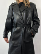 Vintage Leather Belted Trench Coat - L - SYLK