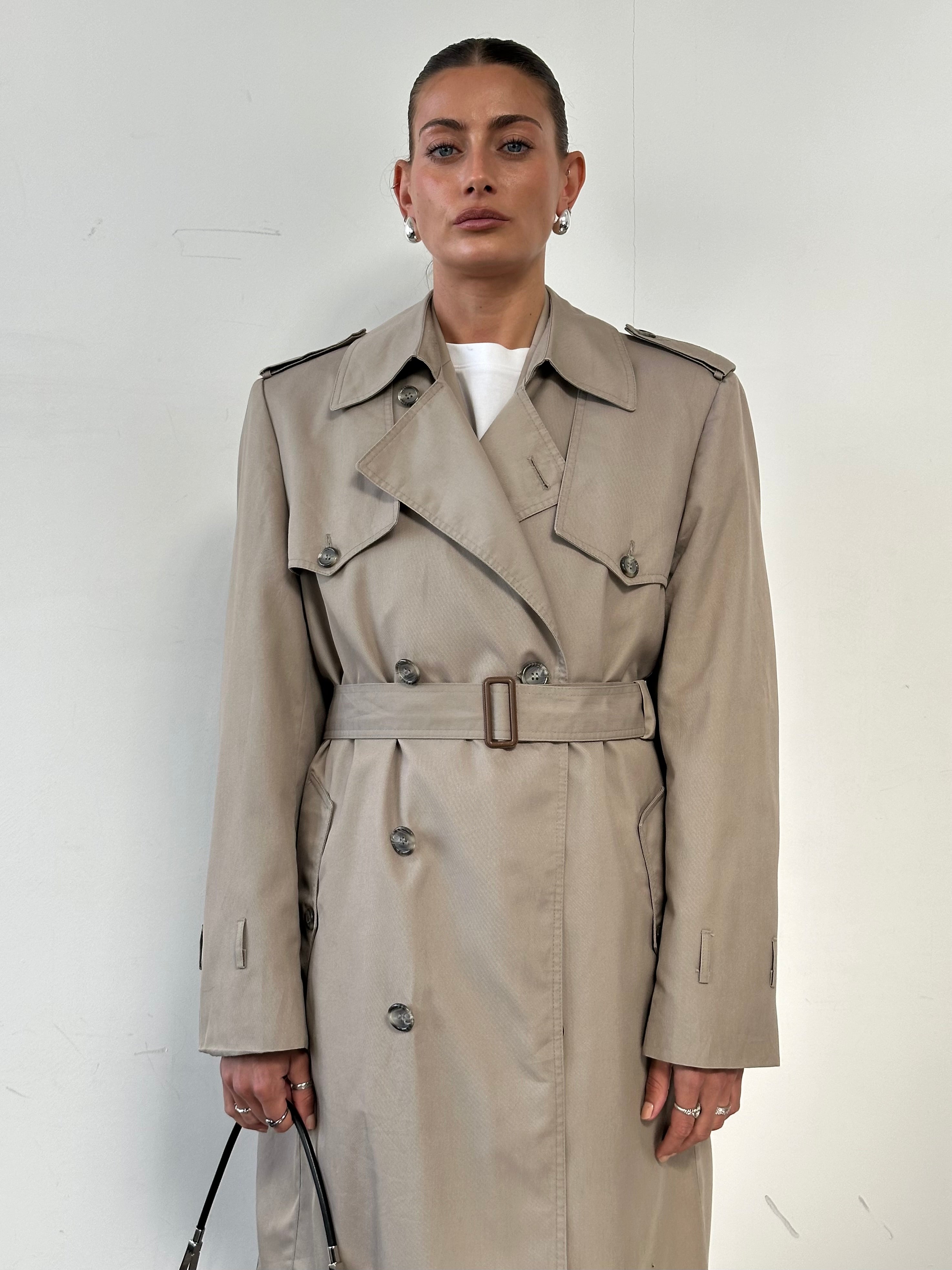 Christian Dior Monsieur cotton double-breasted belted trench coat in size XL, shown with classic design and tailored fit.