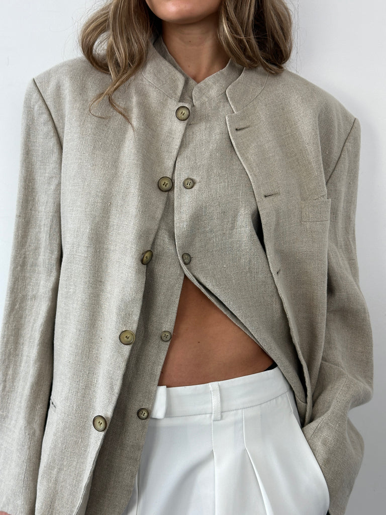 Vintage Pure Linen Two Two Blazer Waistcoat Suit Set - XL - SYLK