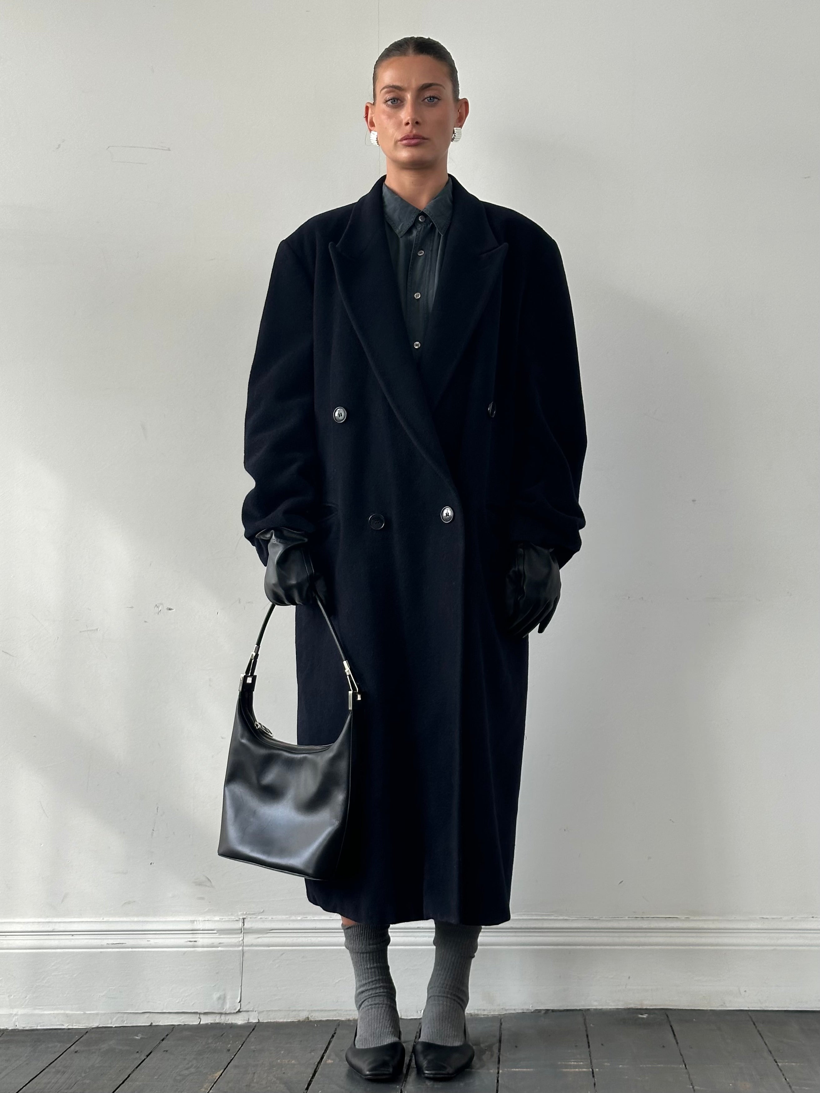Emporio Armani wool cashmere double-breasted coat in XL/XXL, stylish outerwear with classic design and tailored fit.