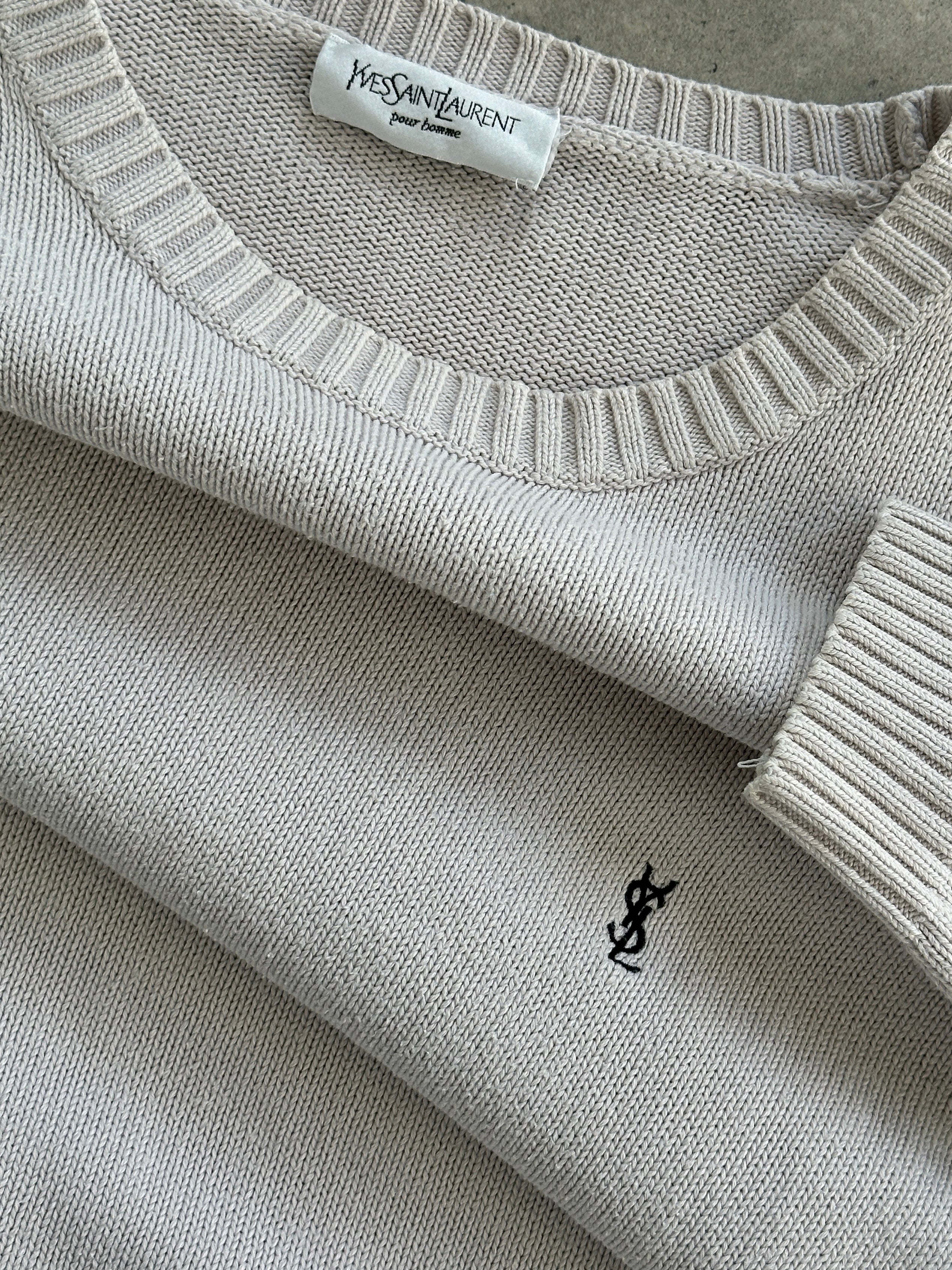 Yves Saint Laurent Pour Homme pure cotton knitted jumper with logo, featuring a classic crew neck and subtle branding details.