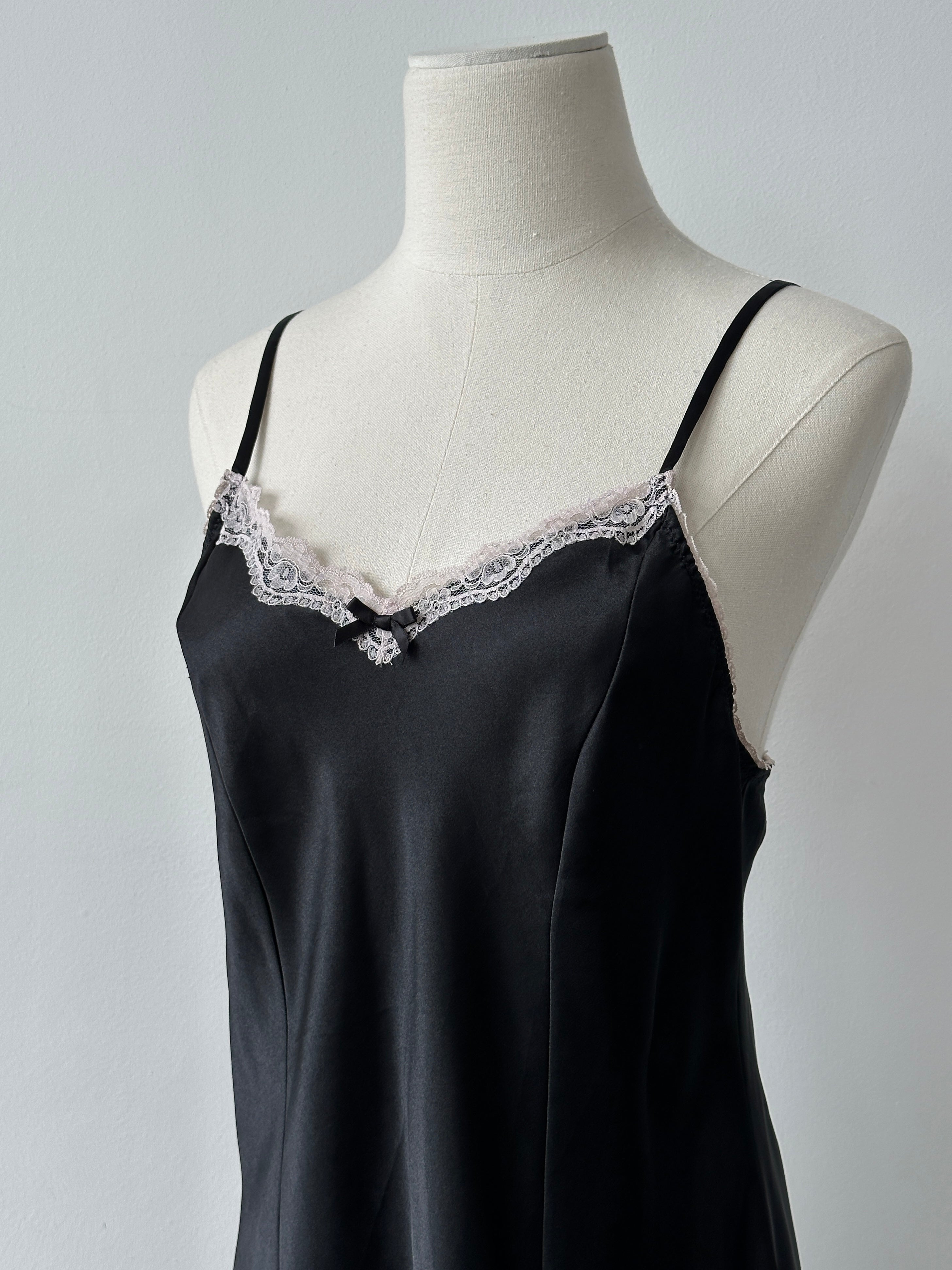 Vintage 1990s Satin Lace Mini Slip Dress - S-M