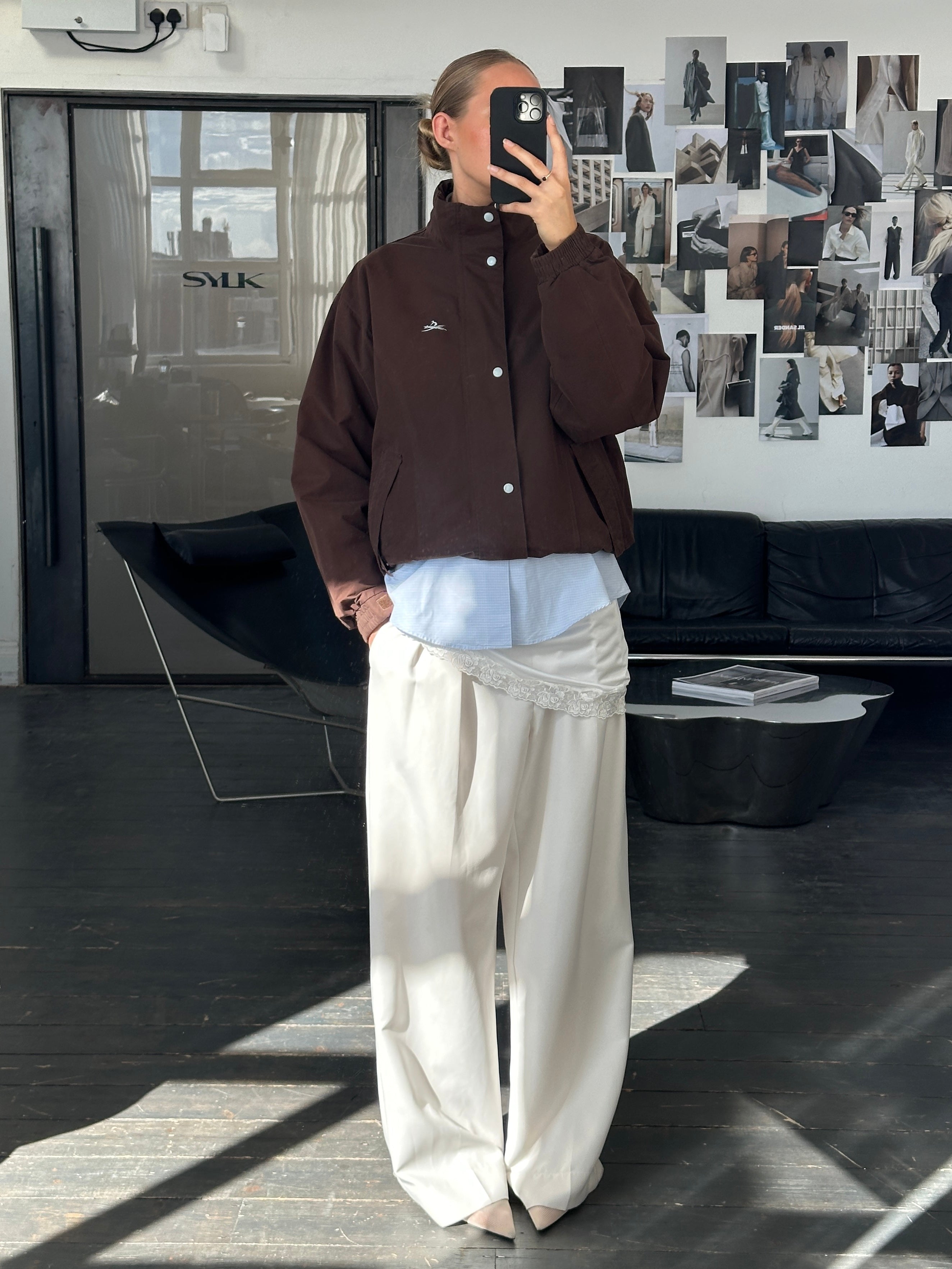 Vintage 2000s double zip boxy bomber jacket in M/L size, featuring a stylish urban design and classic bomber silhouette.