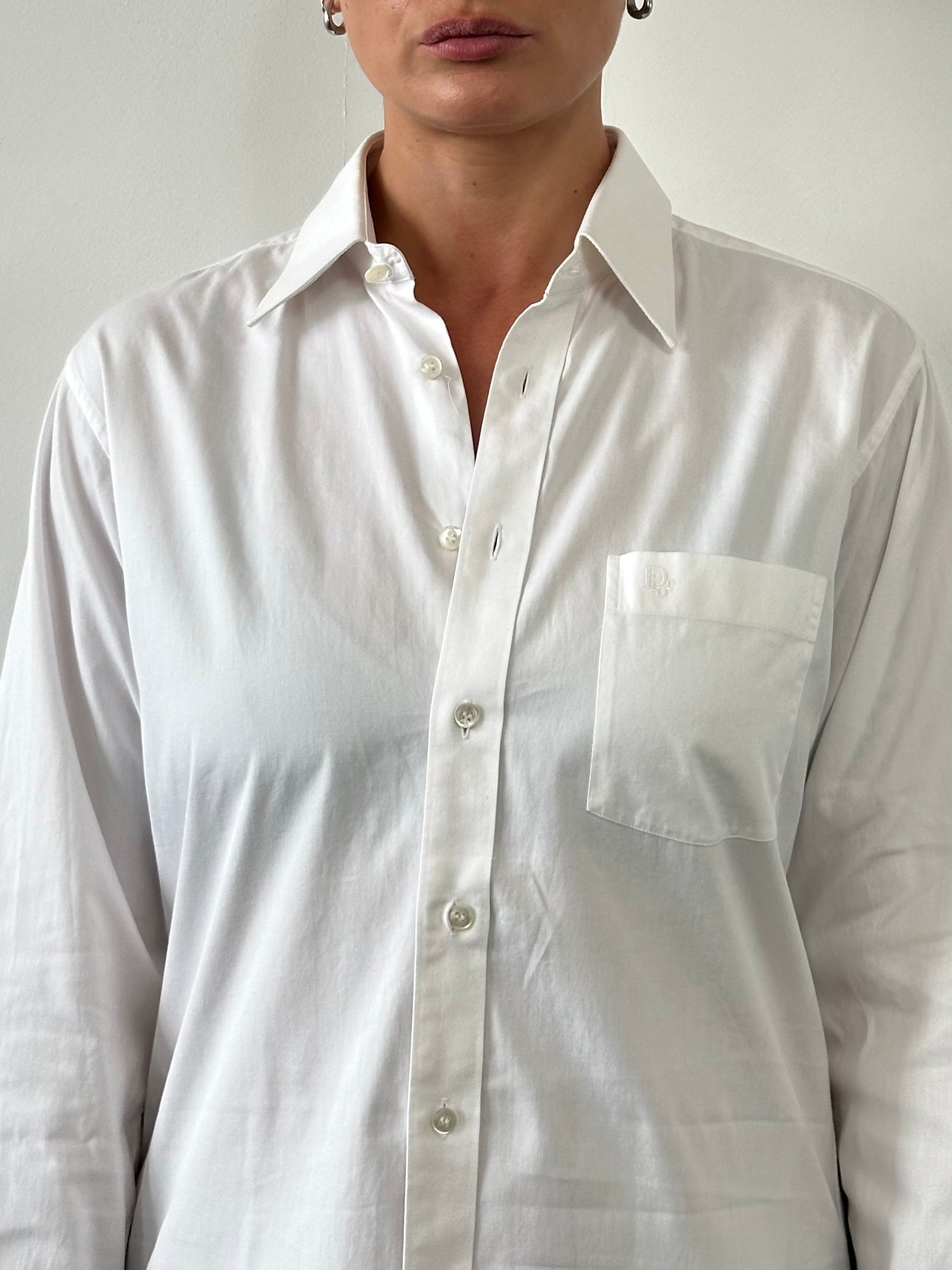 Christian Dior Monsieur cotton logo shirt in size S/M, featuring a classic design and prominently displayed Dior branding.