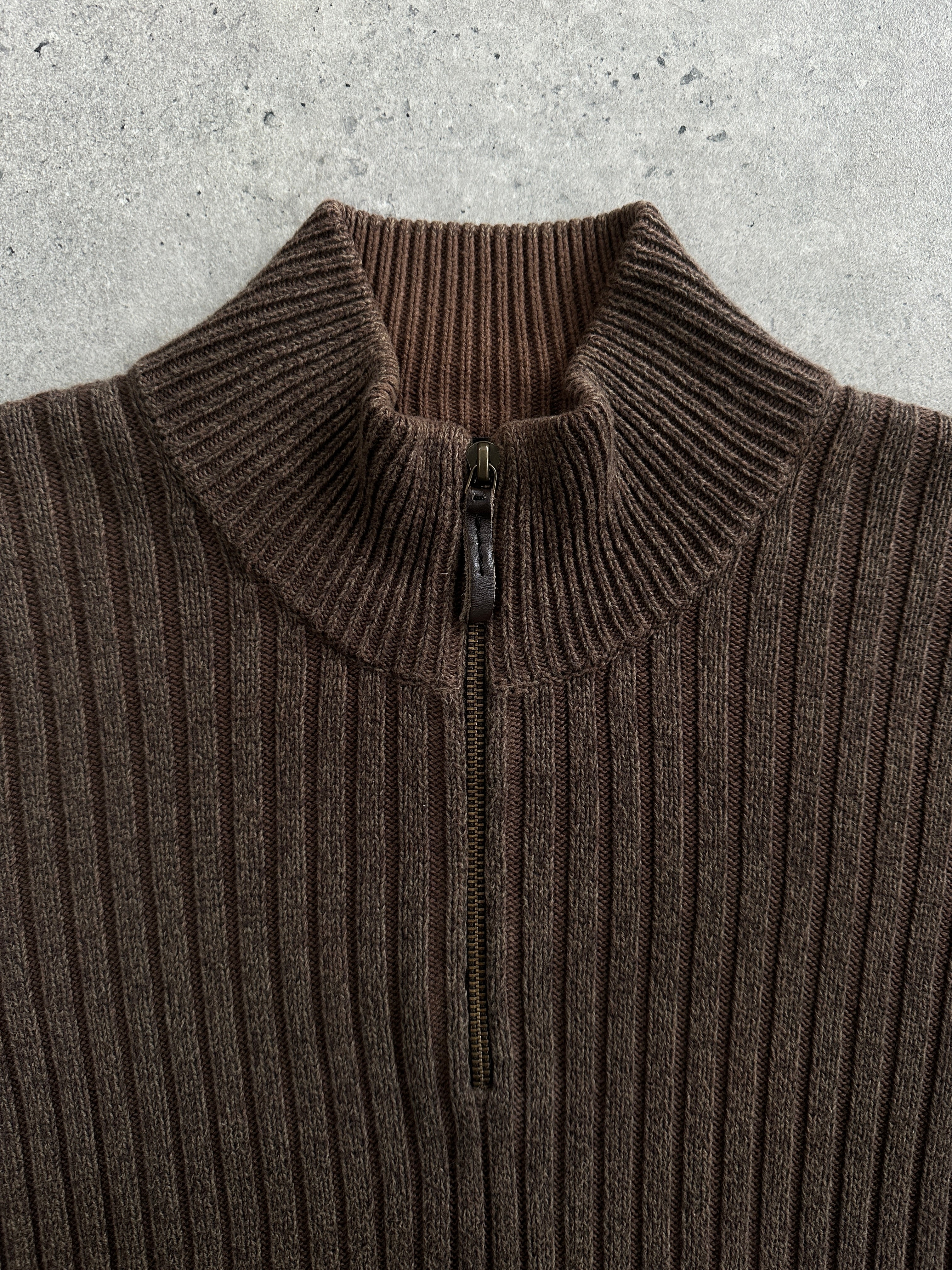 Calvin Klein jeans 2000s pure cotton ribbed half-zip sweater in XL, showing the textured fabric and half-zip neckline.