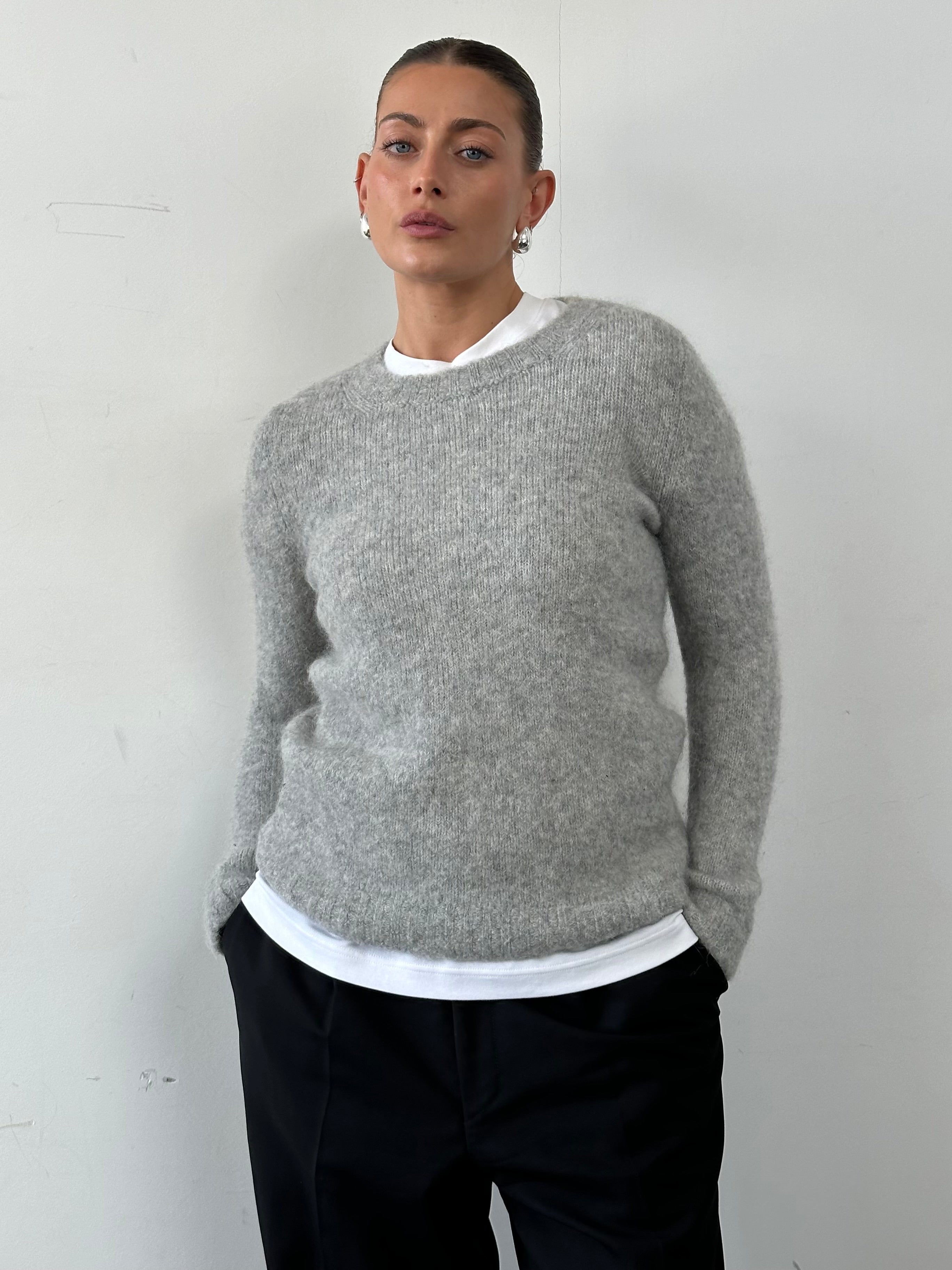Max Mara Weekend mohair wool knit jumper in beige, featuring a cozy, chunky design and long sleeves, size S/M.
