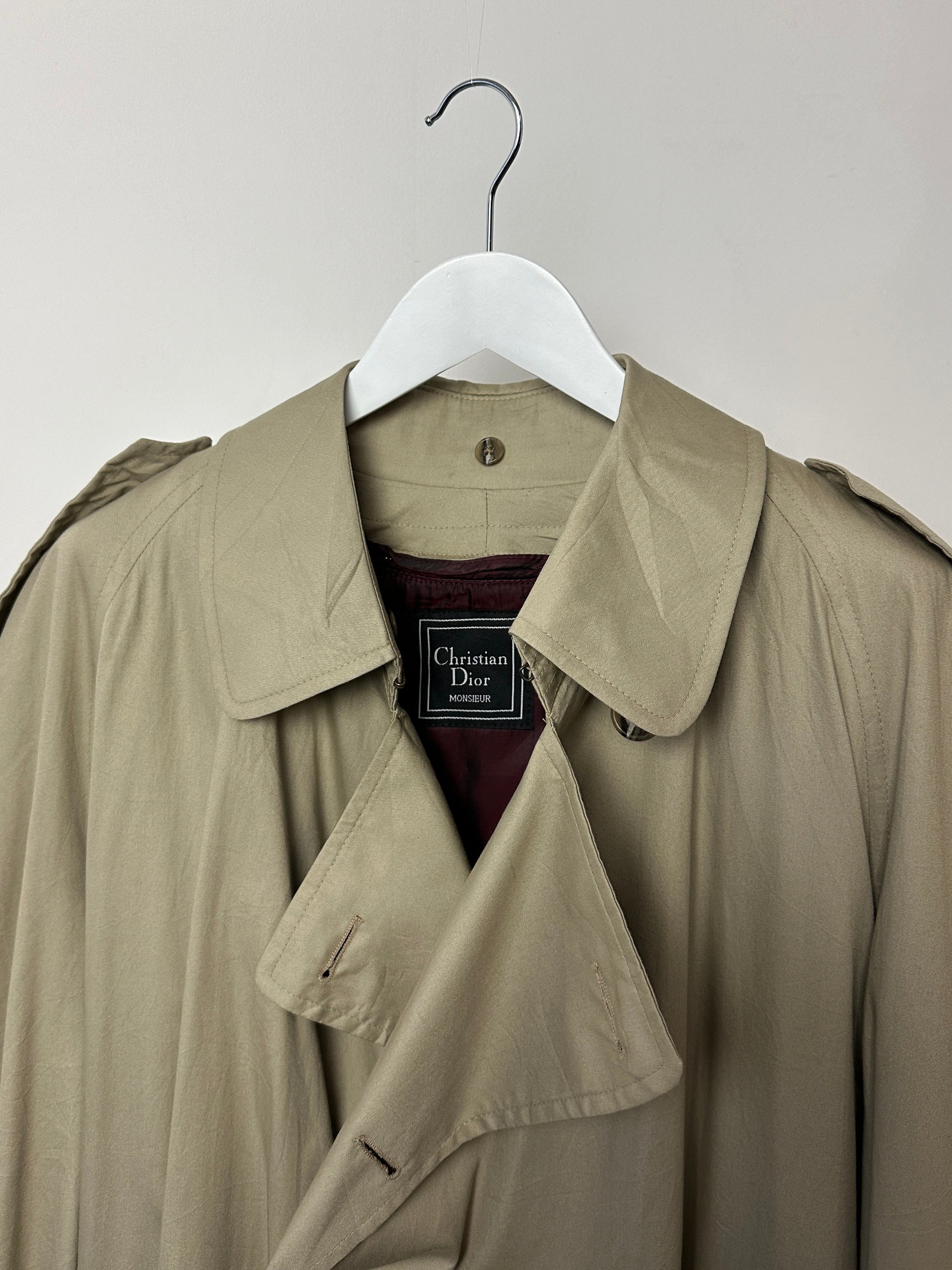 Christian Dior double-breasted pure cotton floor-length trench coat in XXL, stylish and elegant outerwear with classic design.