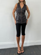 Vintage Leather Belted Waistcoat - M - SYLK