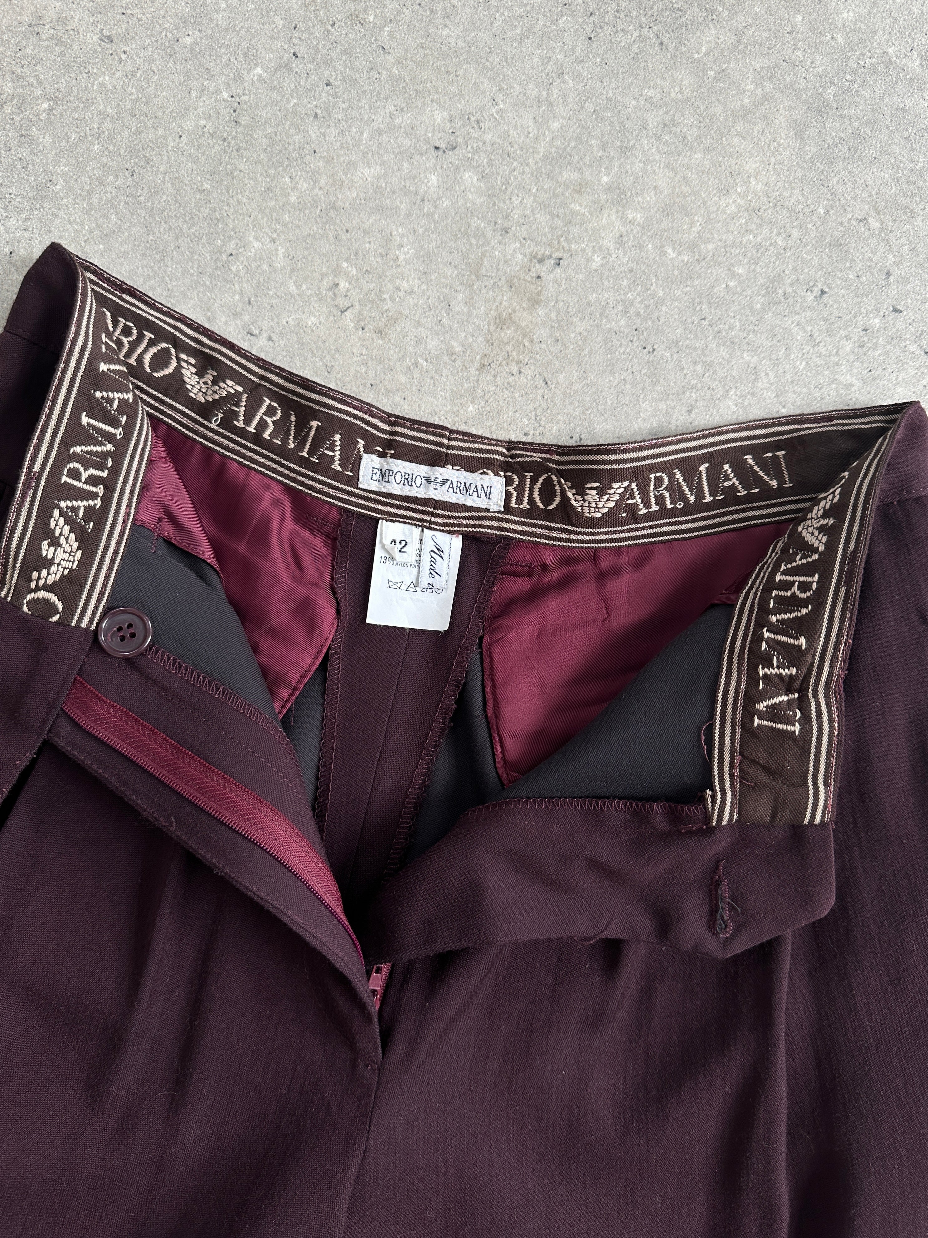 Emporio Armani wool high-waisted tailored shorts in neutral fabric, front view showing clean lines and structured fit.