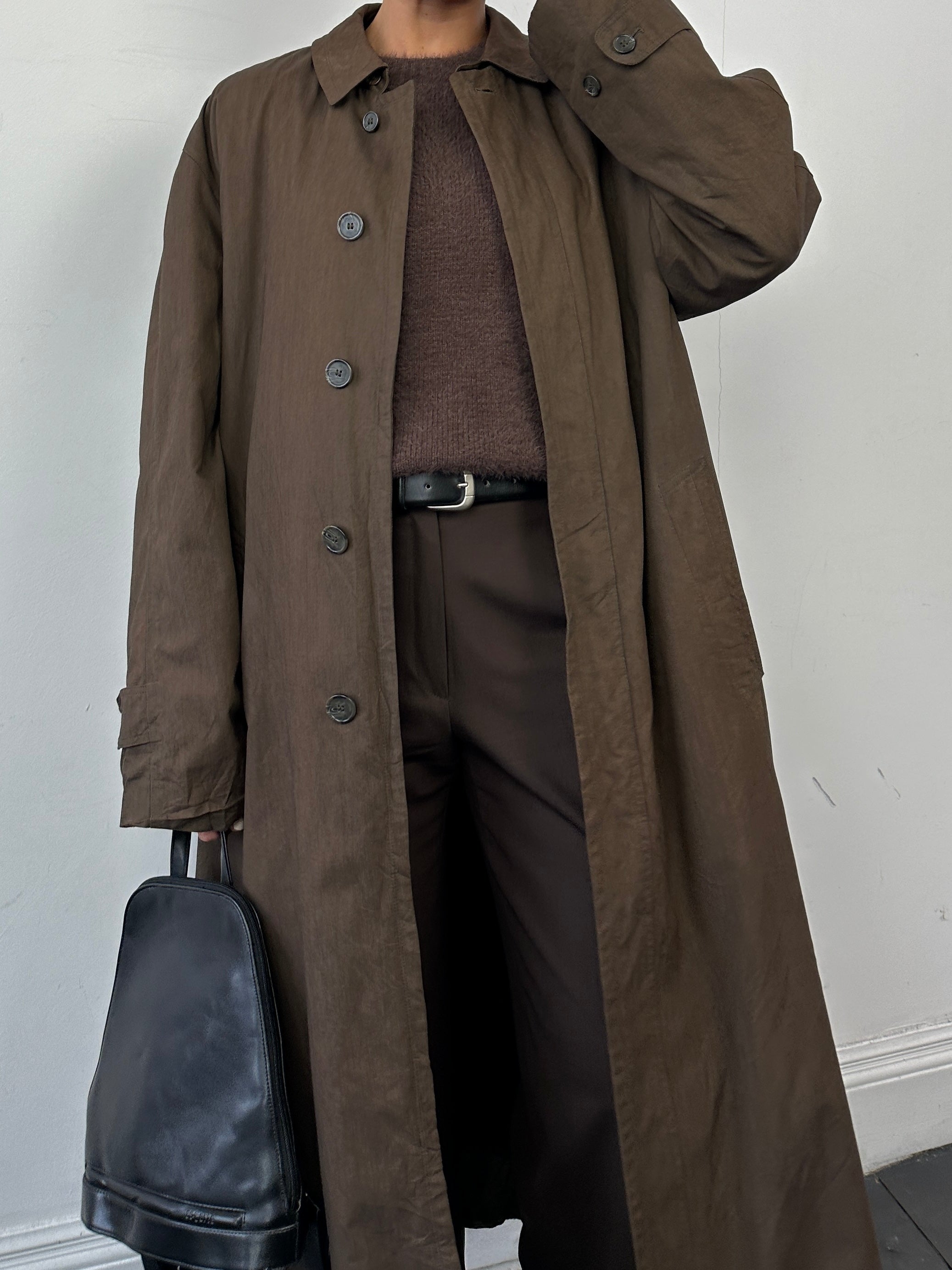 Chaps cotton floor-length belted trench coat in XL, beige color, with classic collar and long sleeves, stylish and lightweight for women.