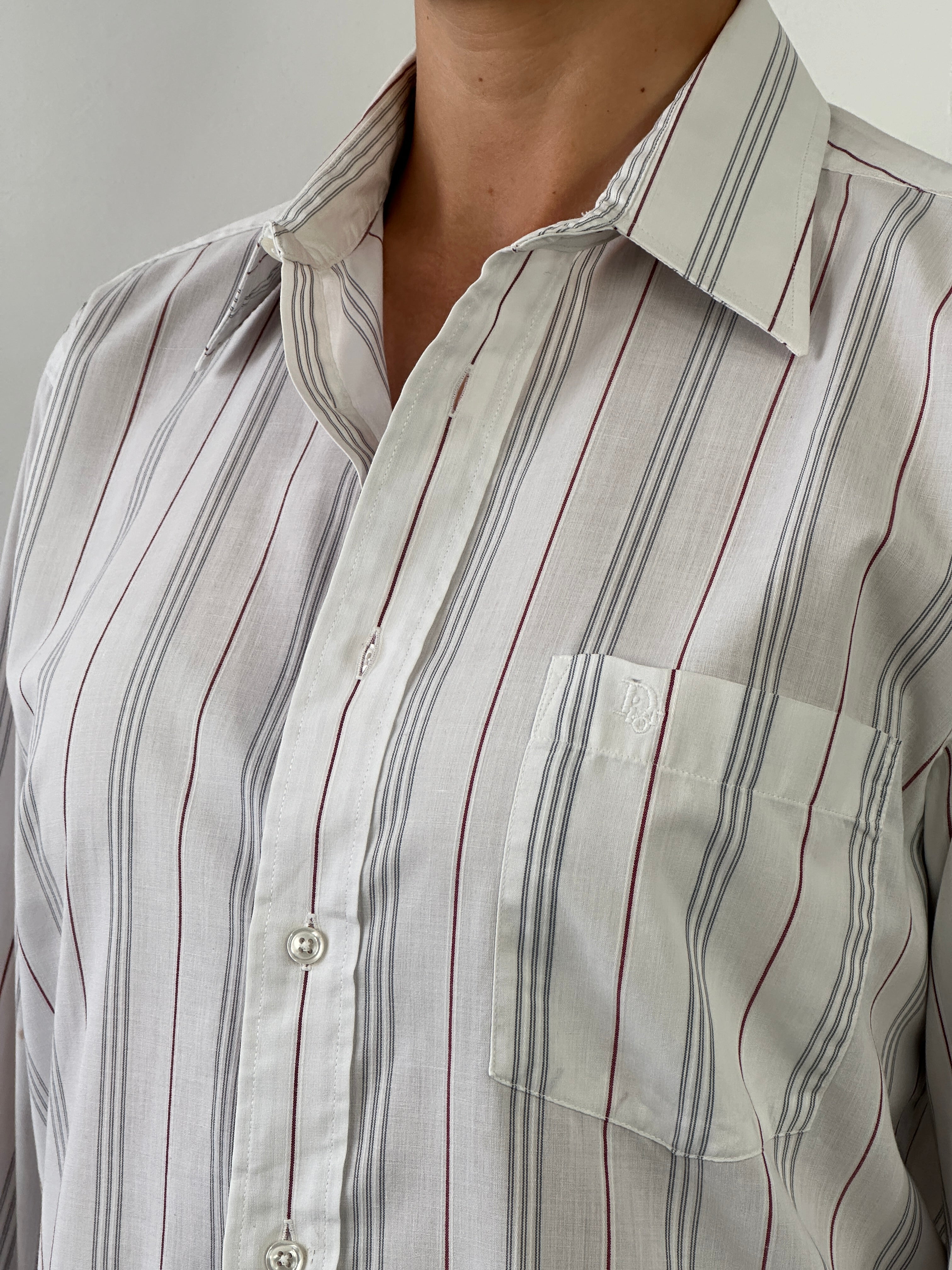 Christian Dior stripe cotton logo shirt, men's size M, featuring classic Dior branding and stylish striped design.
