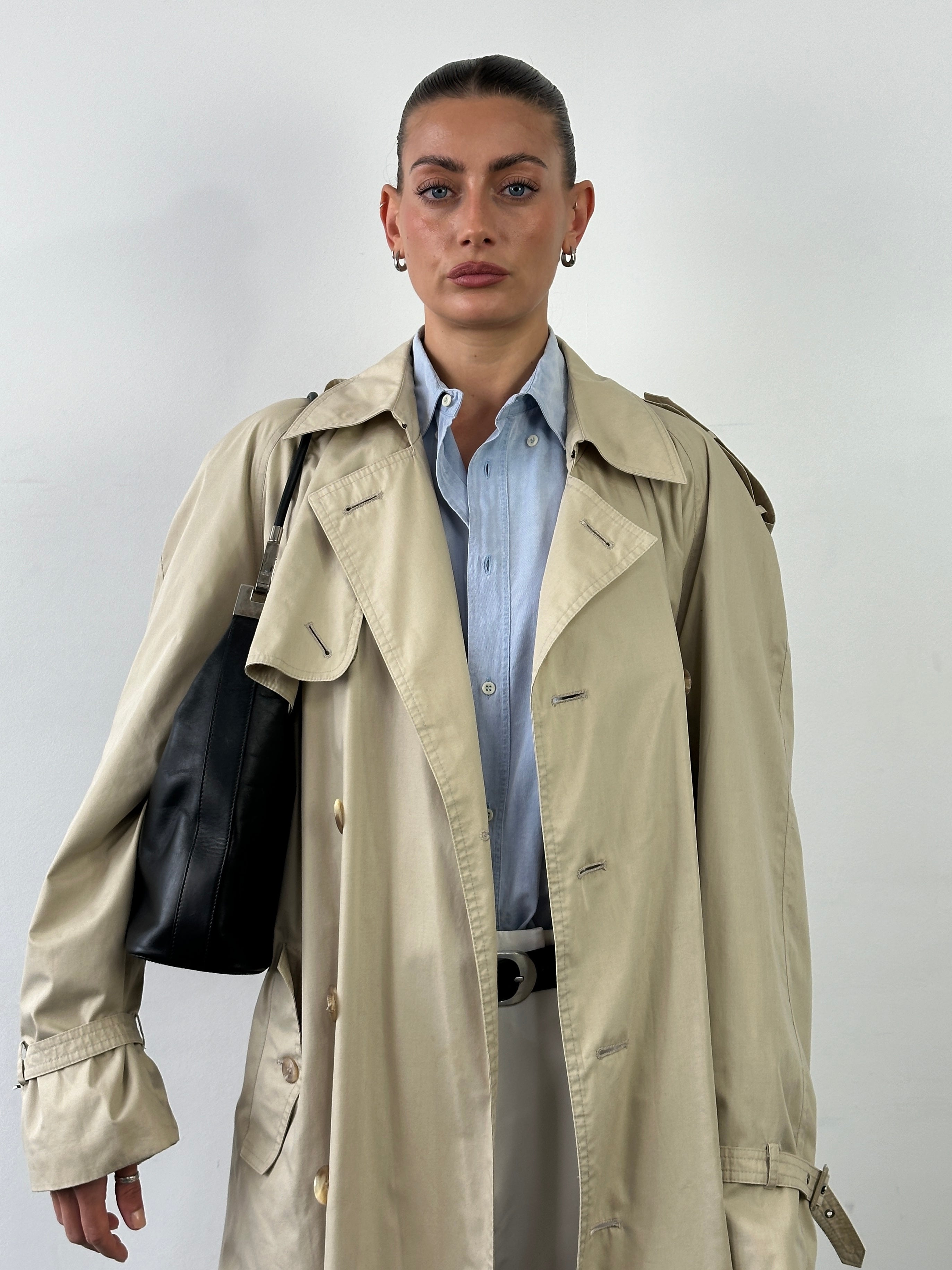 Yves Saint Laurent 80s Cotton Double Breasted Belted Coat - XXL - SYLK