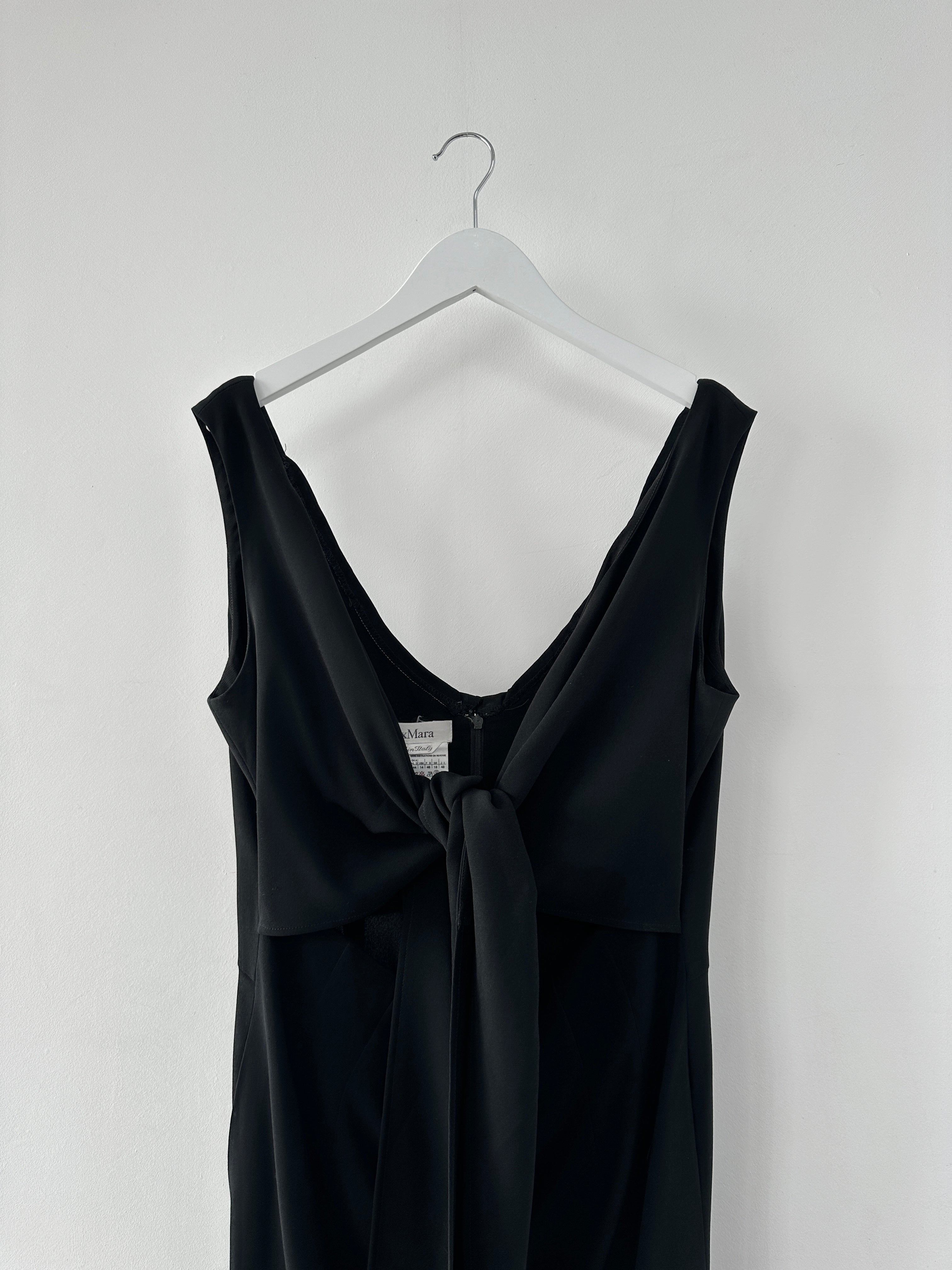 Max Mara tie-front cutout midi dress in size L, featuring a stylish design with a tie closure and cutout details.