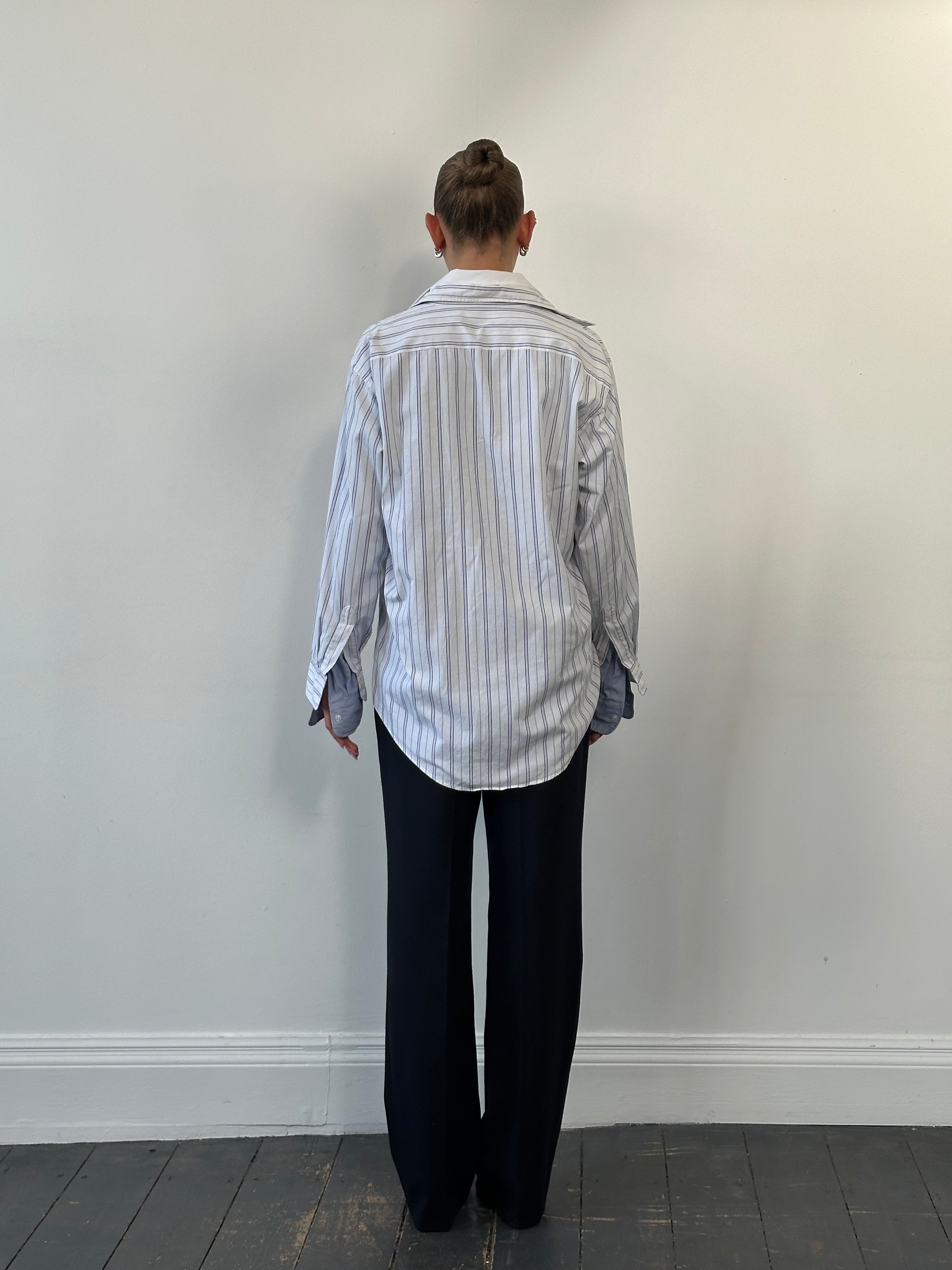 Christian Dior 1980s stripe cotton logo shirt in size L, featuring a classic striped design and Dior branding.