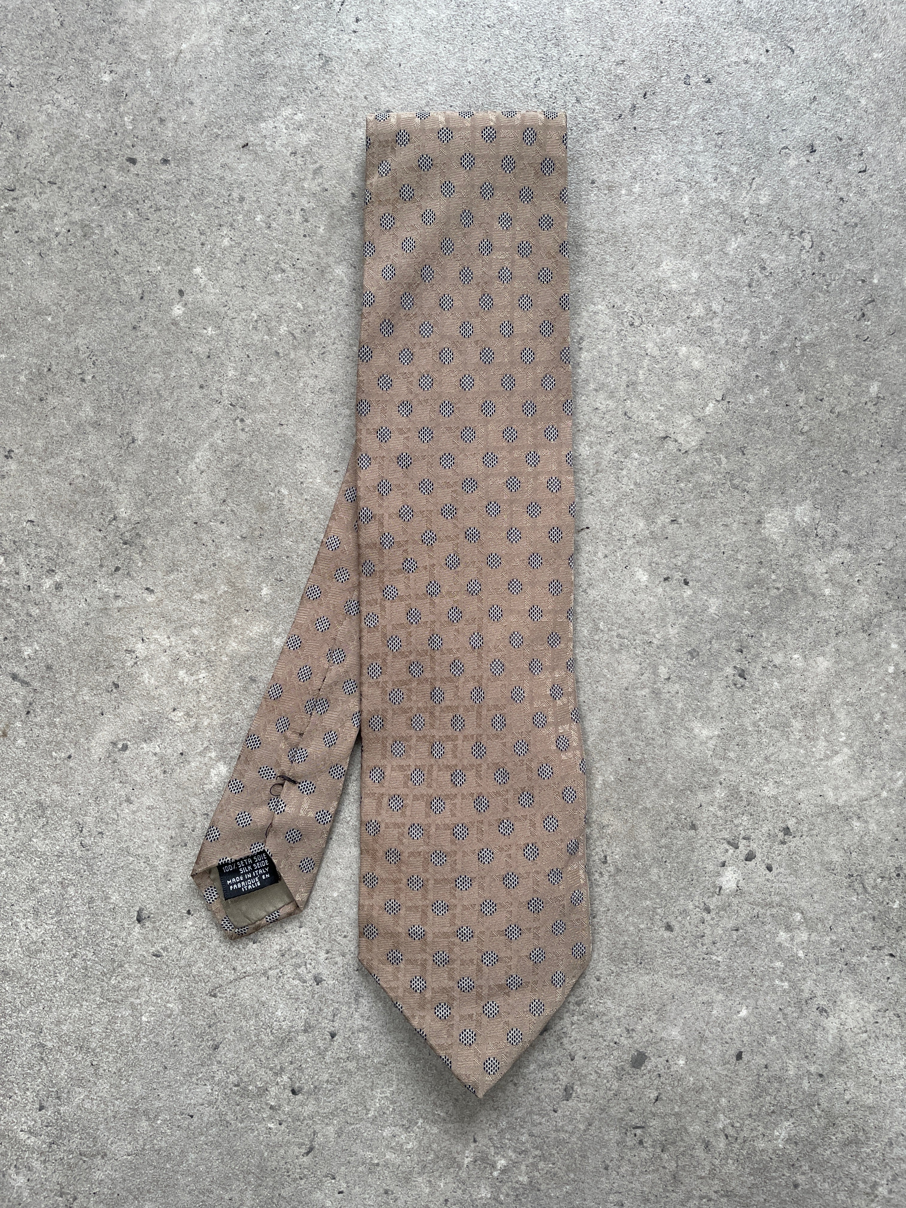 Armani Collezioni 2000s pure silk polkadot tie with navy background and white dots, classic and elegant men's accessory.