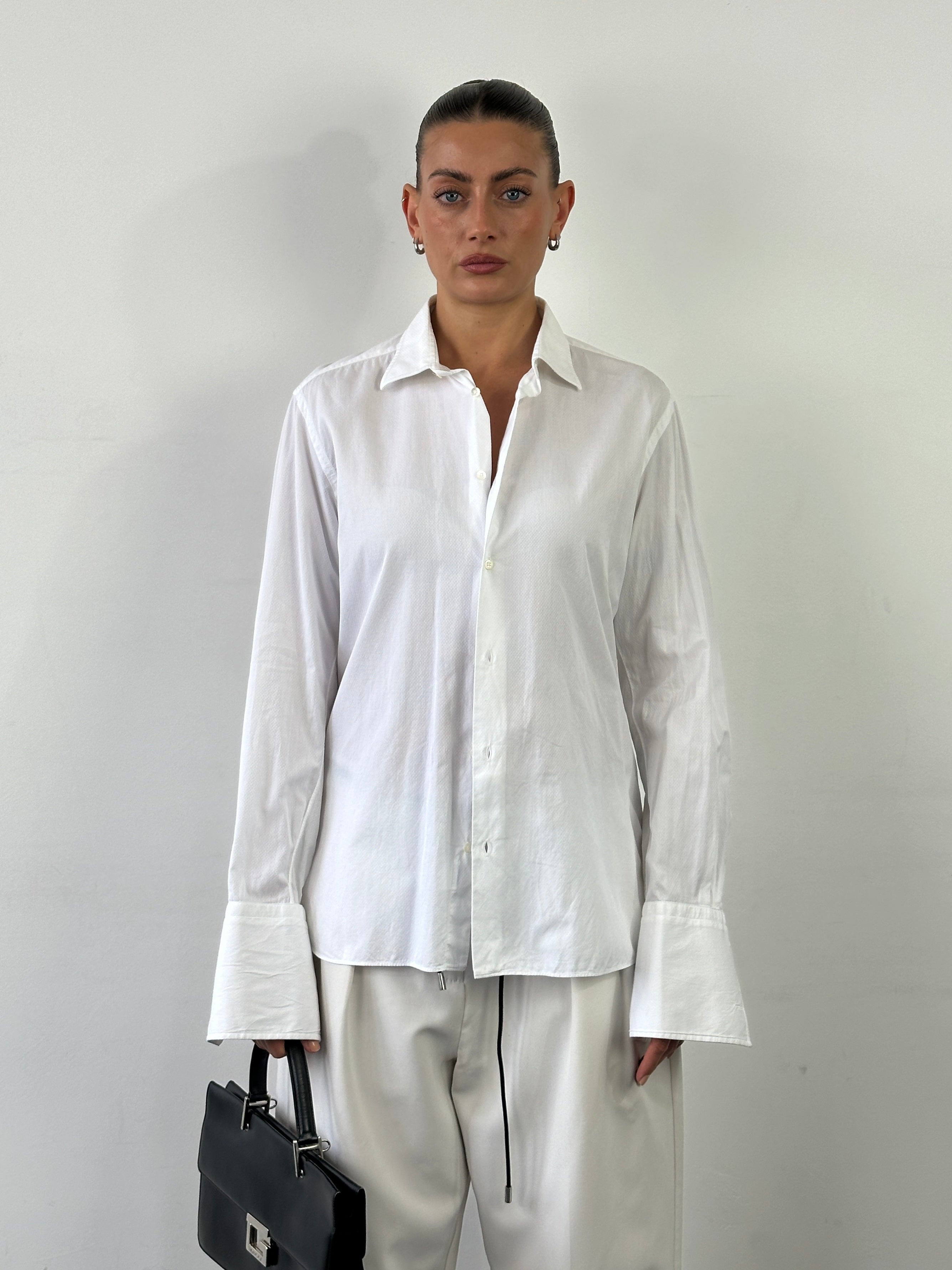 Fendi 00s pure cotton fitted dress shirt in white, men's size M, featuring classic design and button-up front.