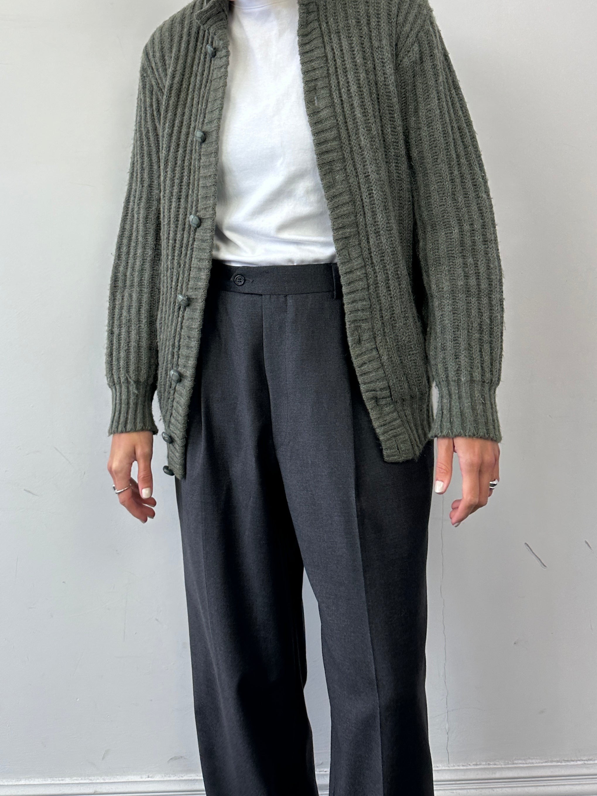 Trussardi wool tailored trousers with pleats and straight-leg fit, W32 size, shown on a neutral background.