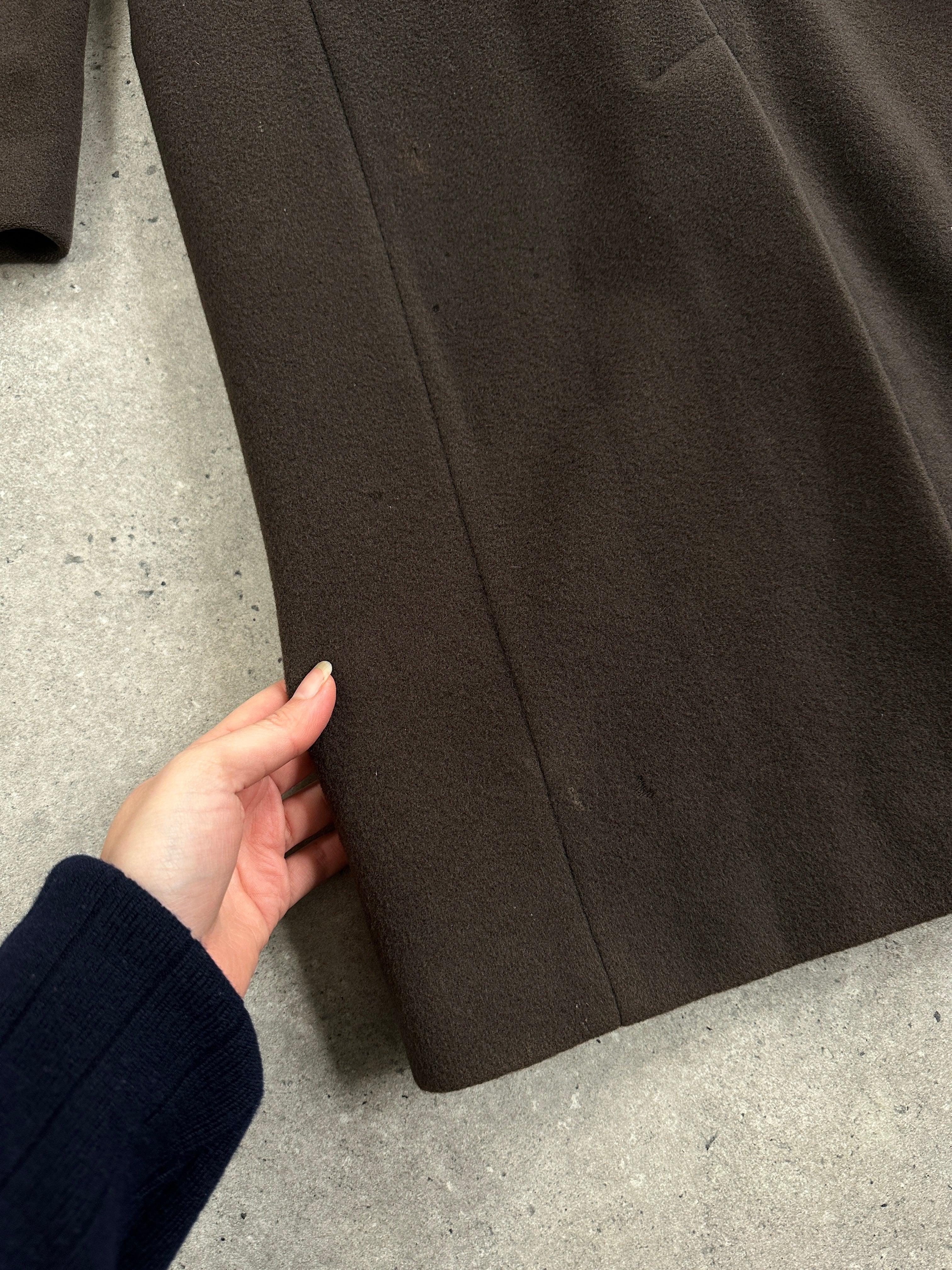 Emporio Armani 1990s pure virgin wool single button coat in XS/S, stylish and tailored, displayed on a hanger.